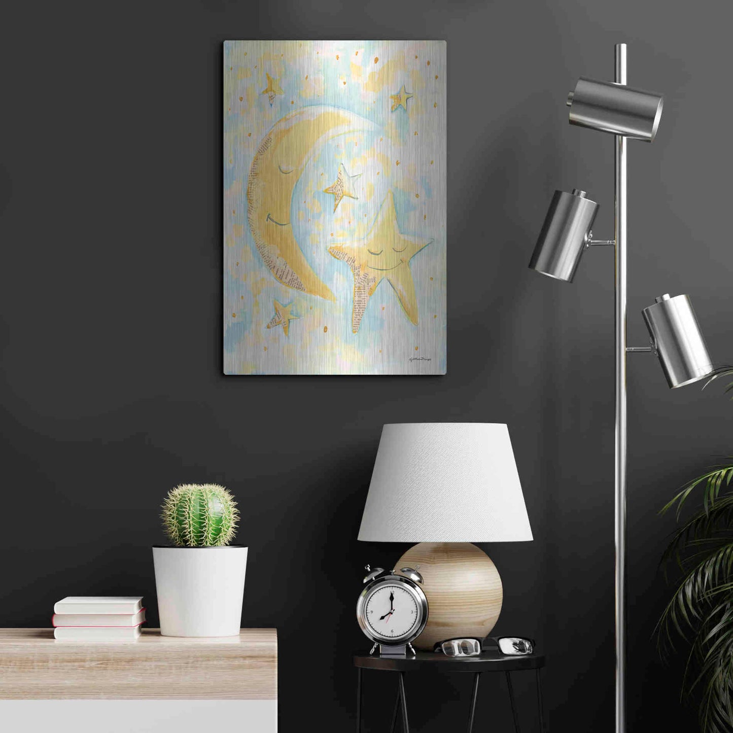 Luxe Metal Art 'Moon and Star Friends' by Jessica Mingo, Metal Wall Art,16x24
