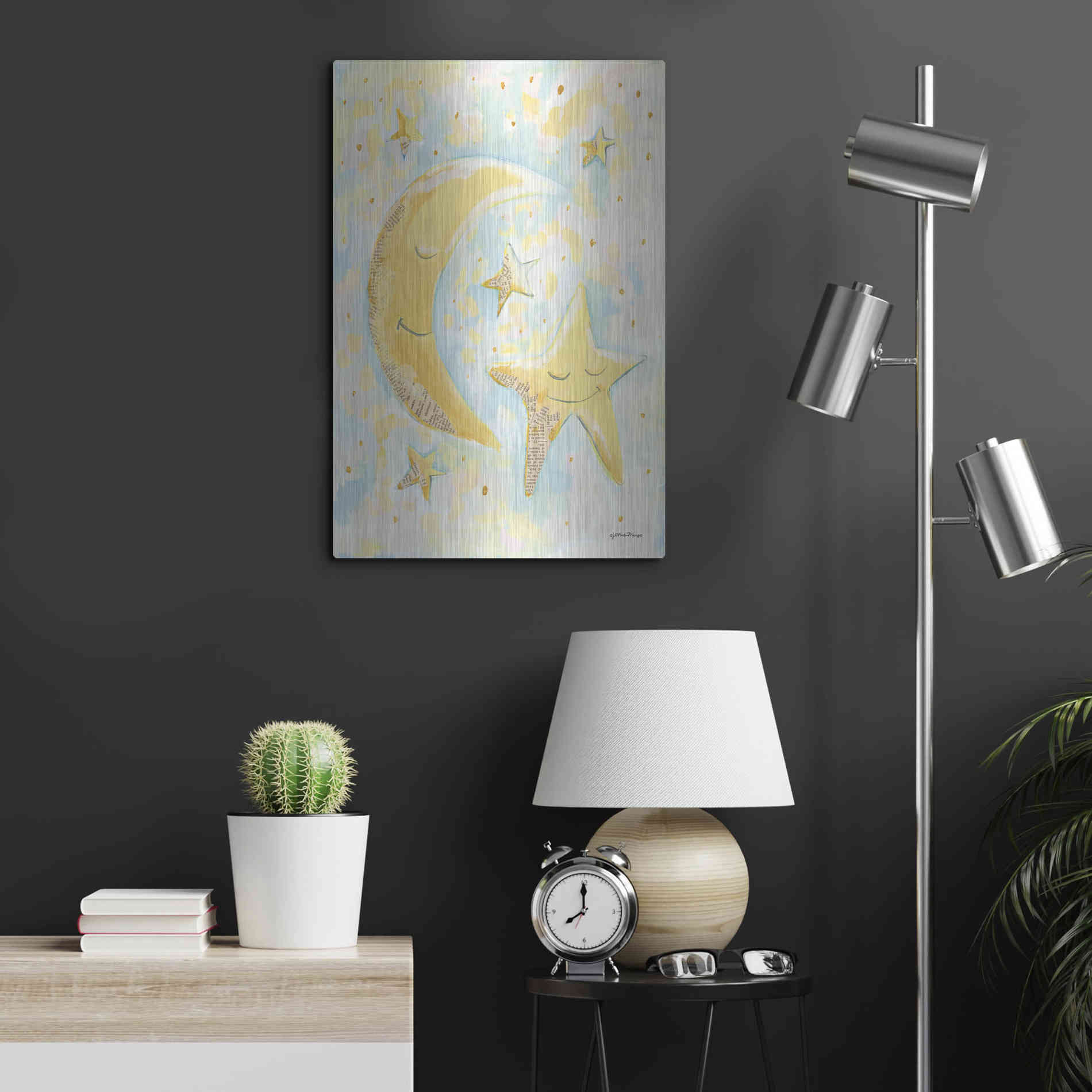 Luxe Metal Art 'Moon and Star Friends' by Jessica Mingo, Metal Wall Art,16x24
