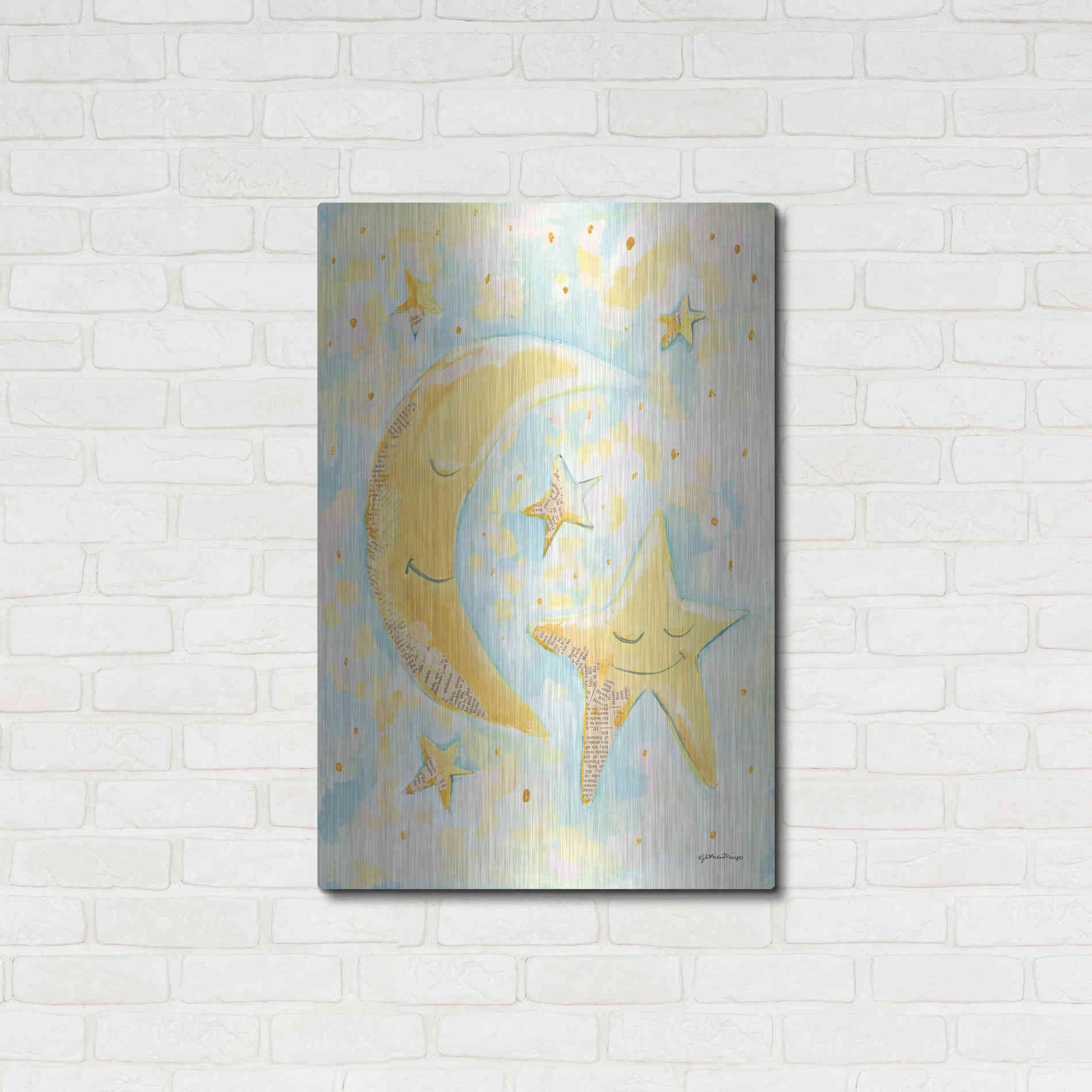 Luxe Metal Art 'Moon and Star Friends' by Jessica Mingo, Metal Wall Art,24x36