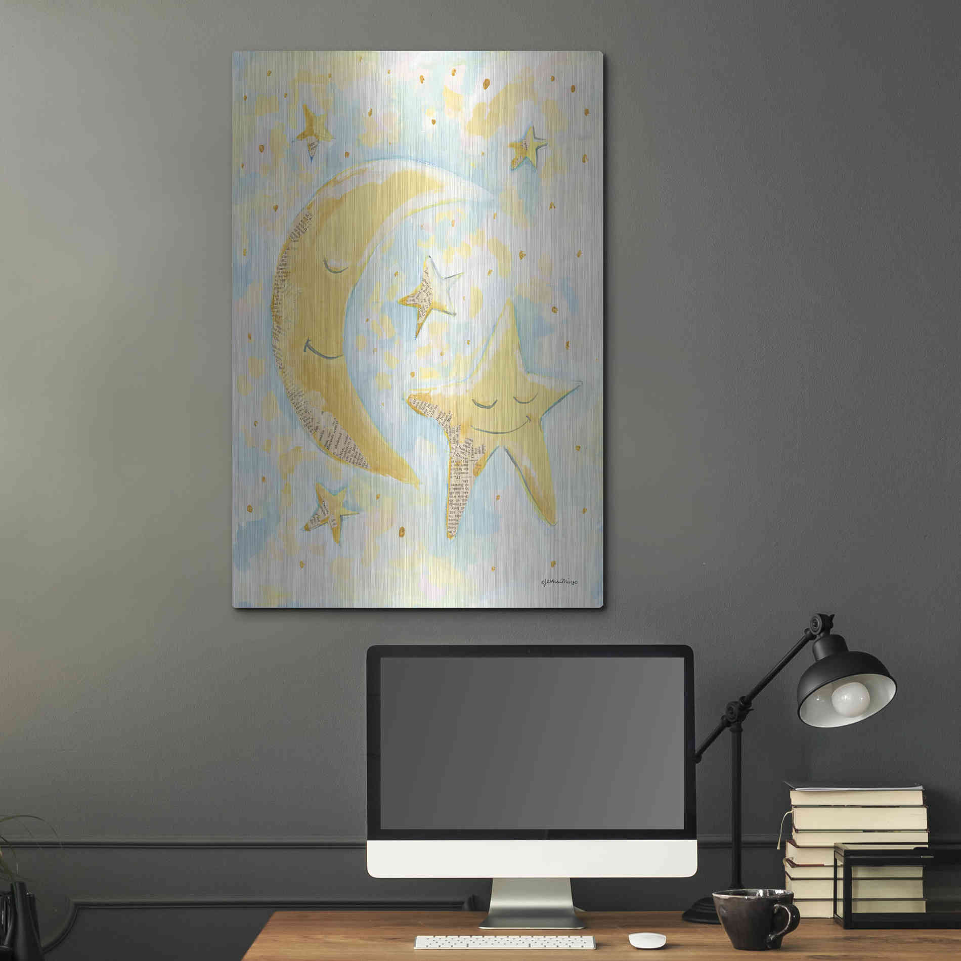 Luxe Metal Art 'Moon and Star Friends' by Jessica Mingo, Metal Wall Art,24x36