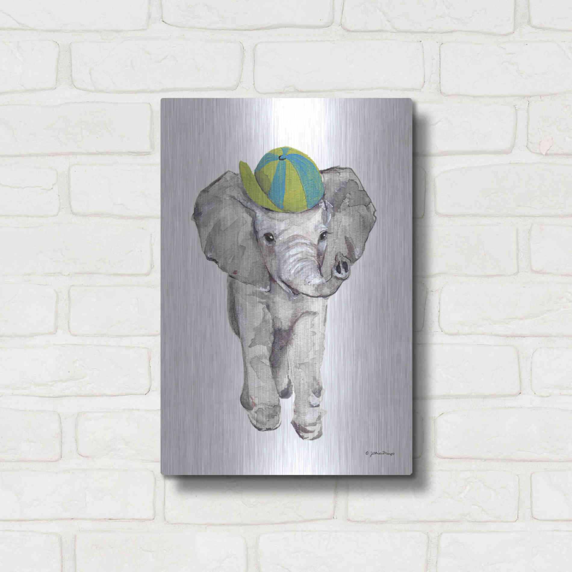 Luxe Metal Art 'Baby Elephant' by Jessica Mingo, Metal Wall Art,12x16