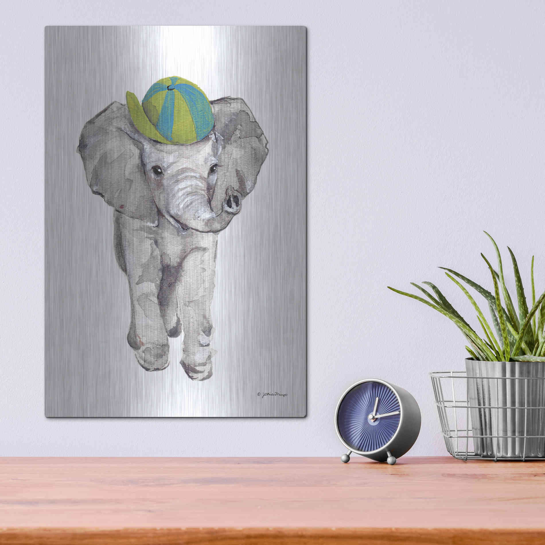 Luxe Metal Art 'Baby Elephant' by Jessica Mingo, Metal Wall Art,12x16
