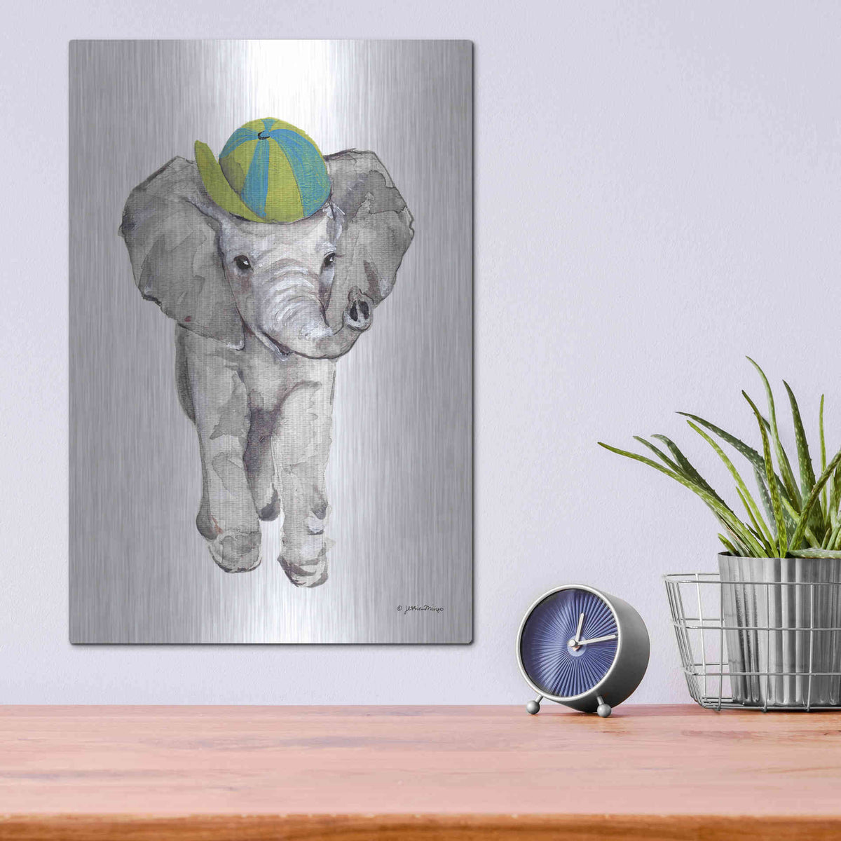 Luxe Metal Art 'Baby Elephant' by Jessica Mingo, Metal Wall Art,12x16