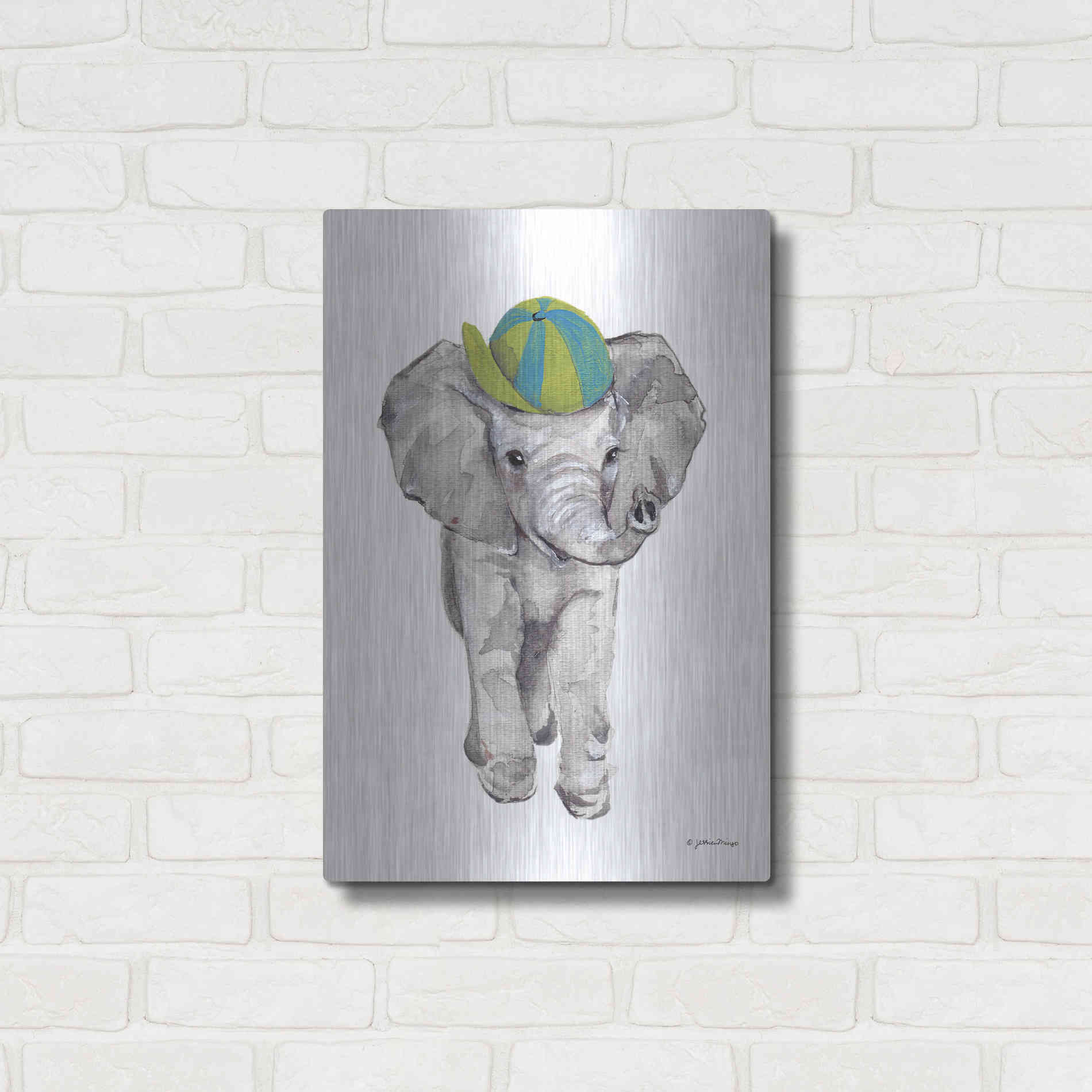 Luxe Metal Art 'Baby Elephant' by Jessica Mingo, Metal Wall Art,16x24