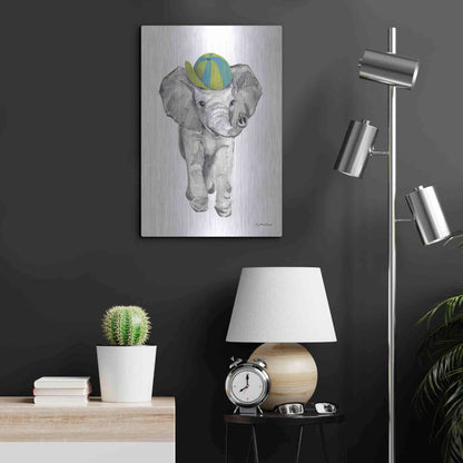 Luxe Metal Art 'Baby Elephant' by Jessica Mingo, Metal Wall Art,16x24