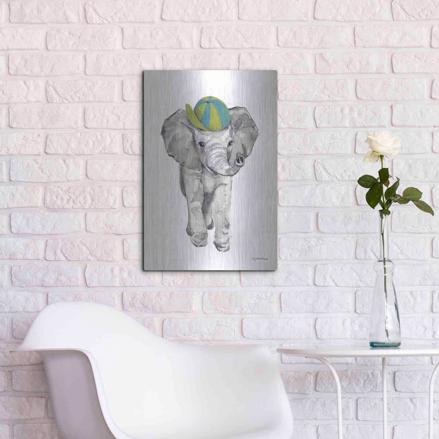 Luxe Metal Art 'Baby Elephant' by Jessica Mingo, Metal Wall Art,16x24