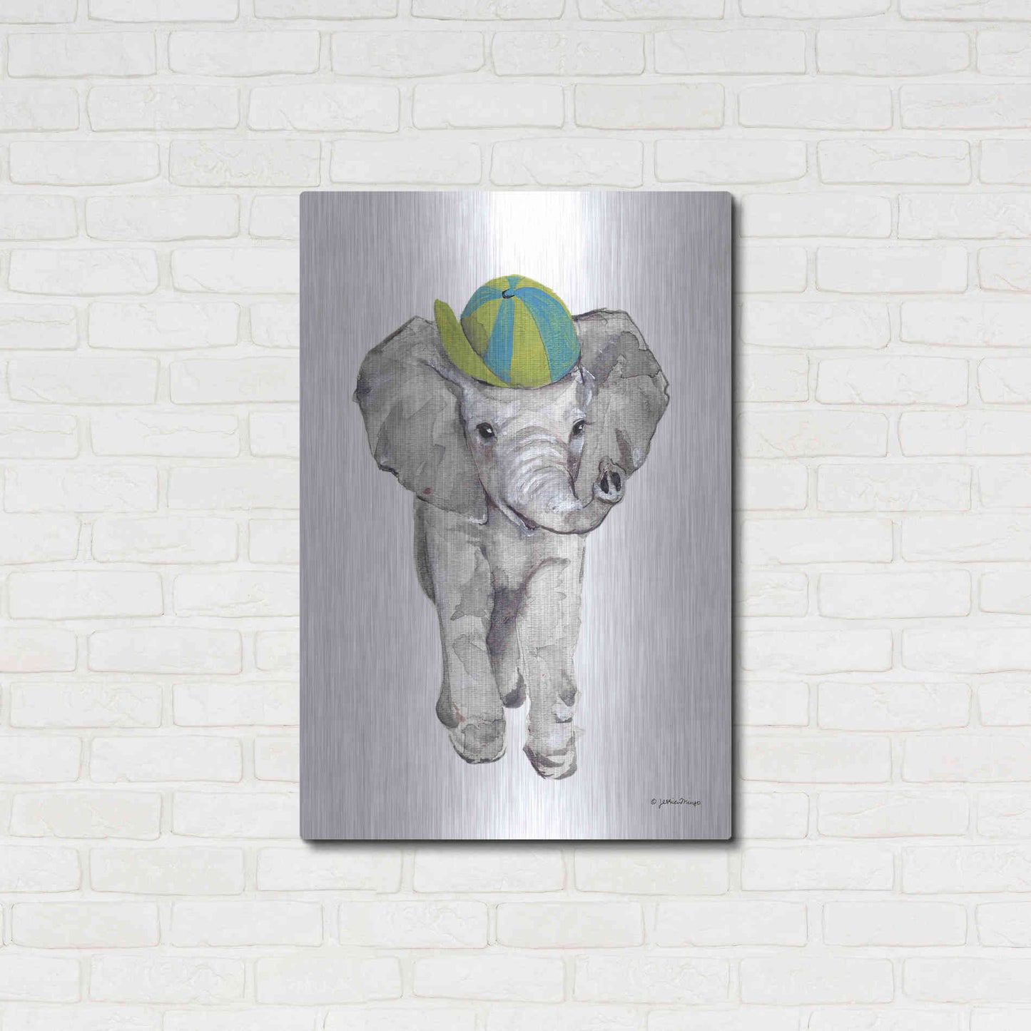 Luxe Metal Art 'Baby Elephant' by Jessica Mingo, Metal Wall Art,24x36
