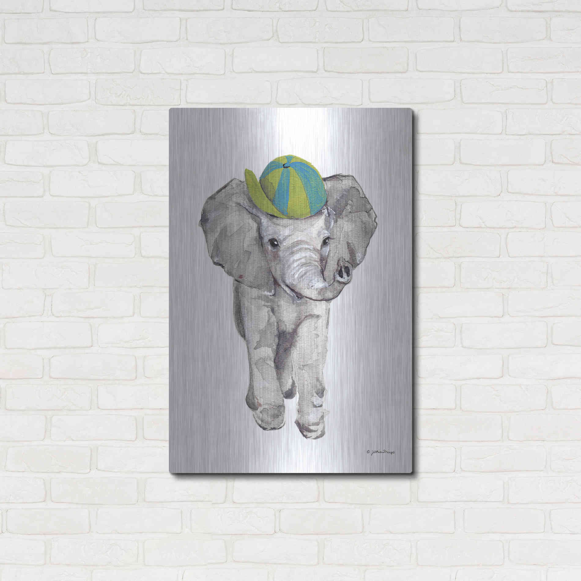 Luxe Metal Art 'Baby Elephant' by Jessica Mingo, Metal Wall Art,24x36