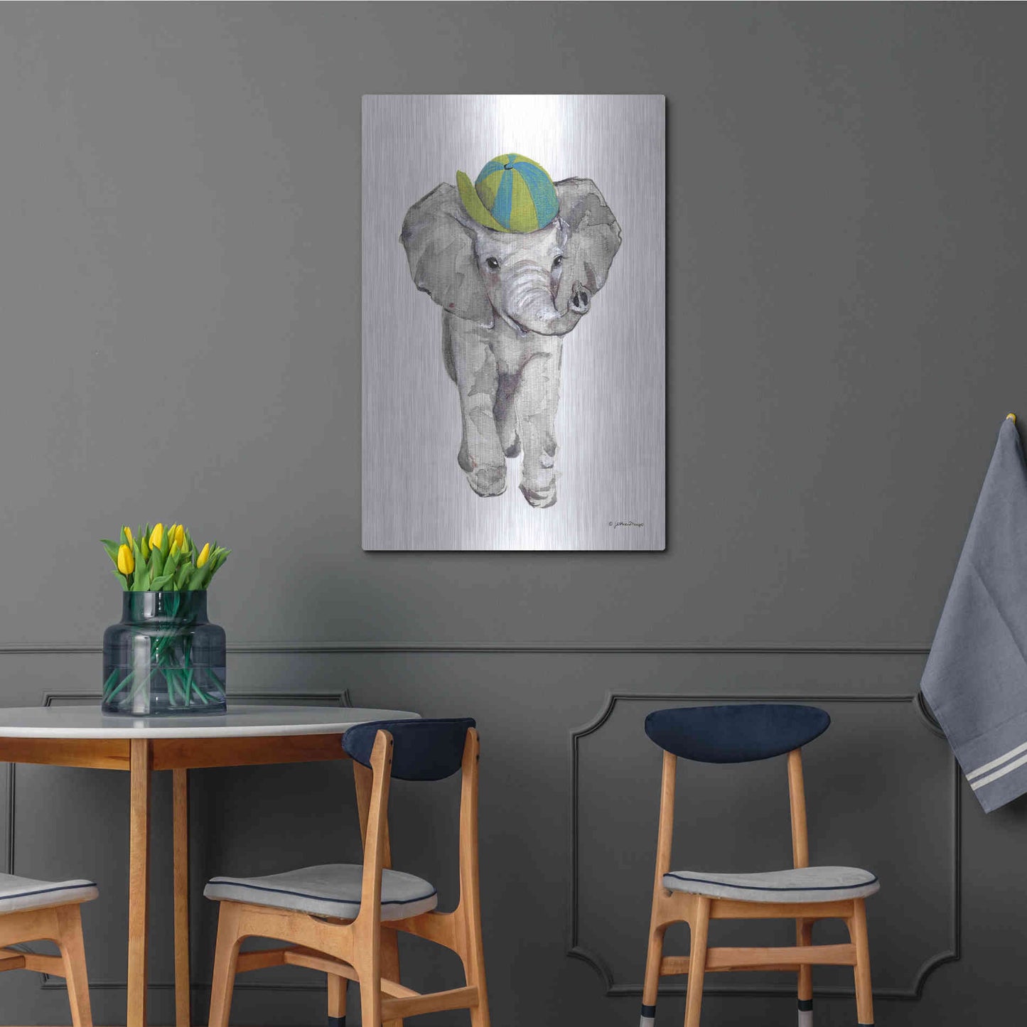 Luxe Metal Art 'Baby Elephant' by Jessica Mingo, Metal Wall Art,24x36