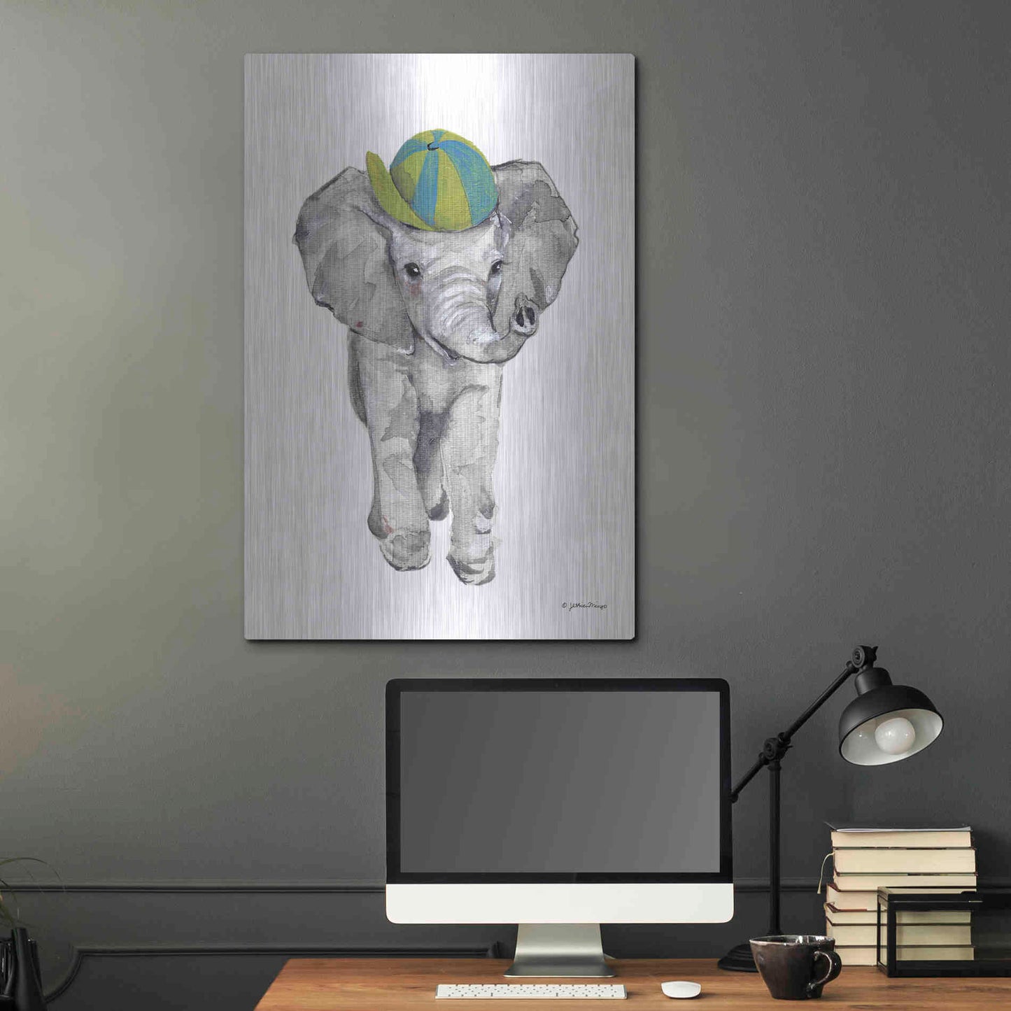 Luxe Metal Art 'Baby Elephant' by Jessica Mingo, Metal Wall Art,24x36