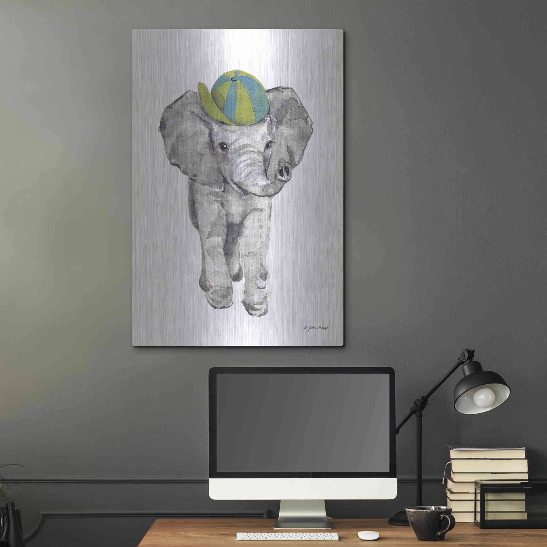 Luxe Metal Art 'Baby Elephant' by Jessica Mingo, Metal Wall Art,24x36