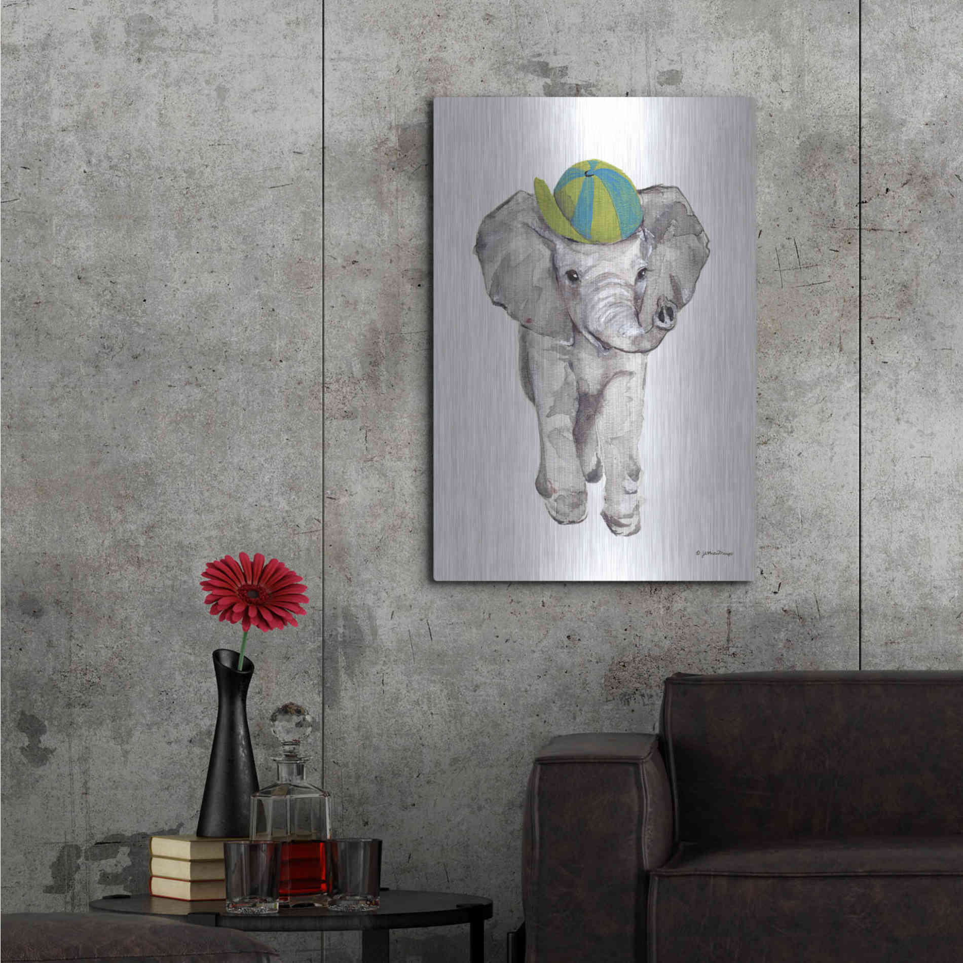 Luxe Metal Art 'Baby Elephant' by Jessica Mingo, Metal Wall Art,24x36