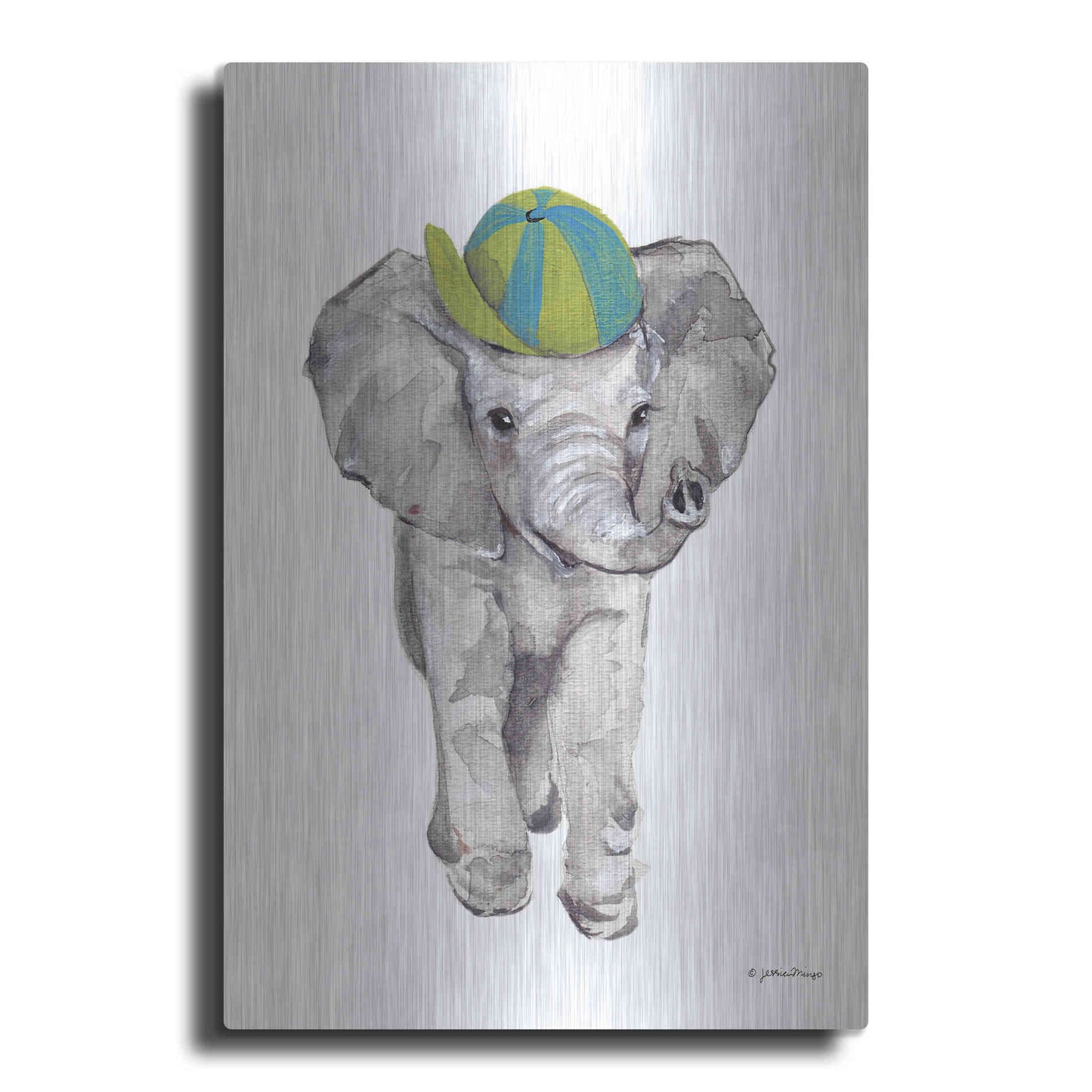 Luxe Metal Art 'Baby Elephant' by Jessica Mingo, Metal Wall Art