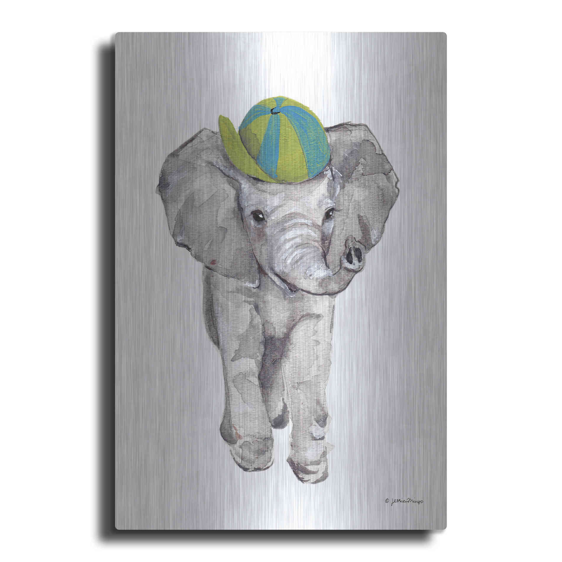 Luxe Metal Art 'Baby Elephant' by Jessica Mingo, Metal Wall Art