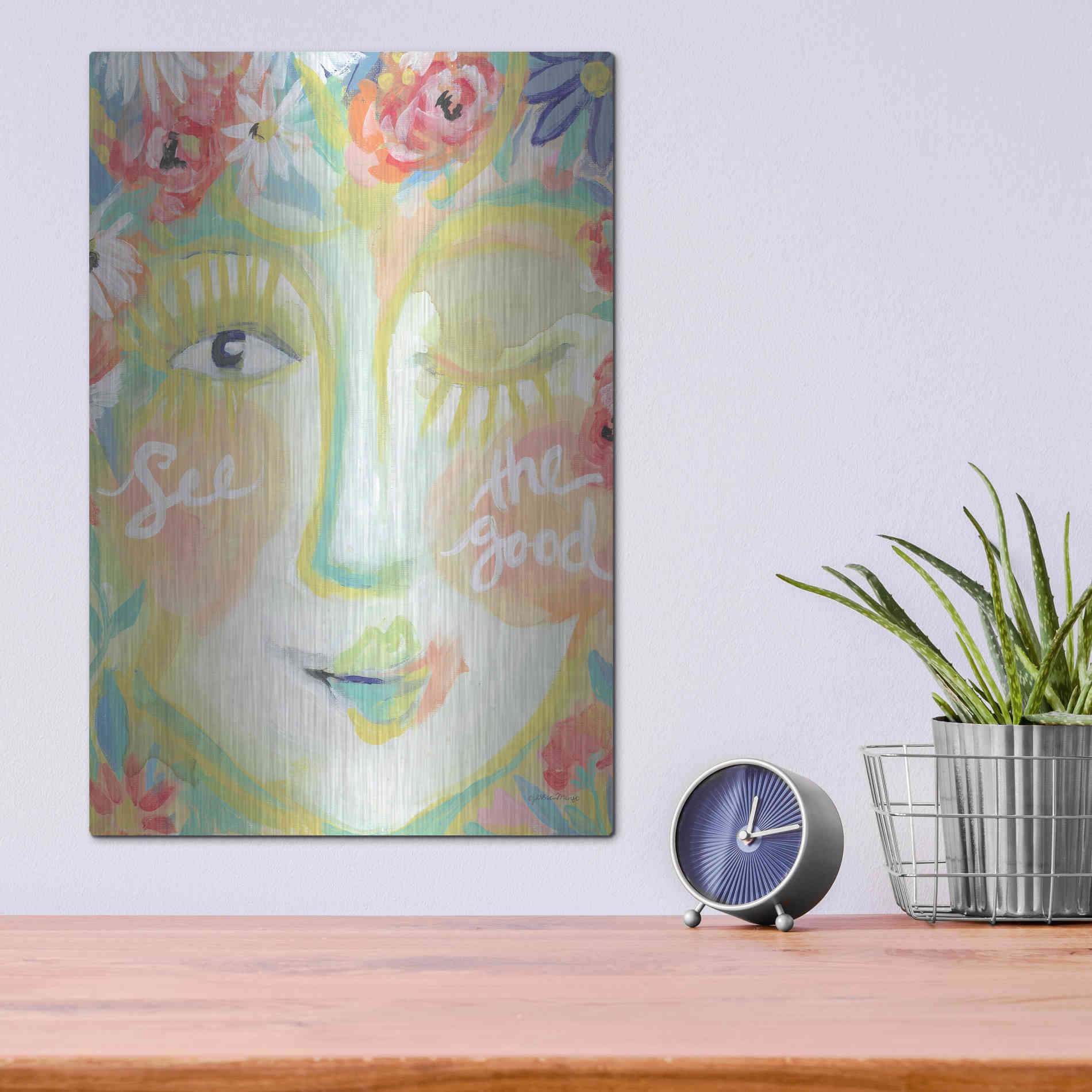 Luxe Metal Art 'See the Good' by Jessica Mingo, Metal Wall Art,12x16