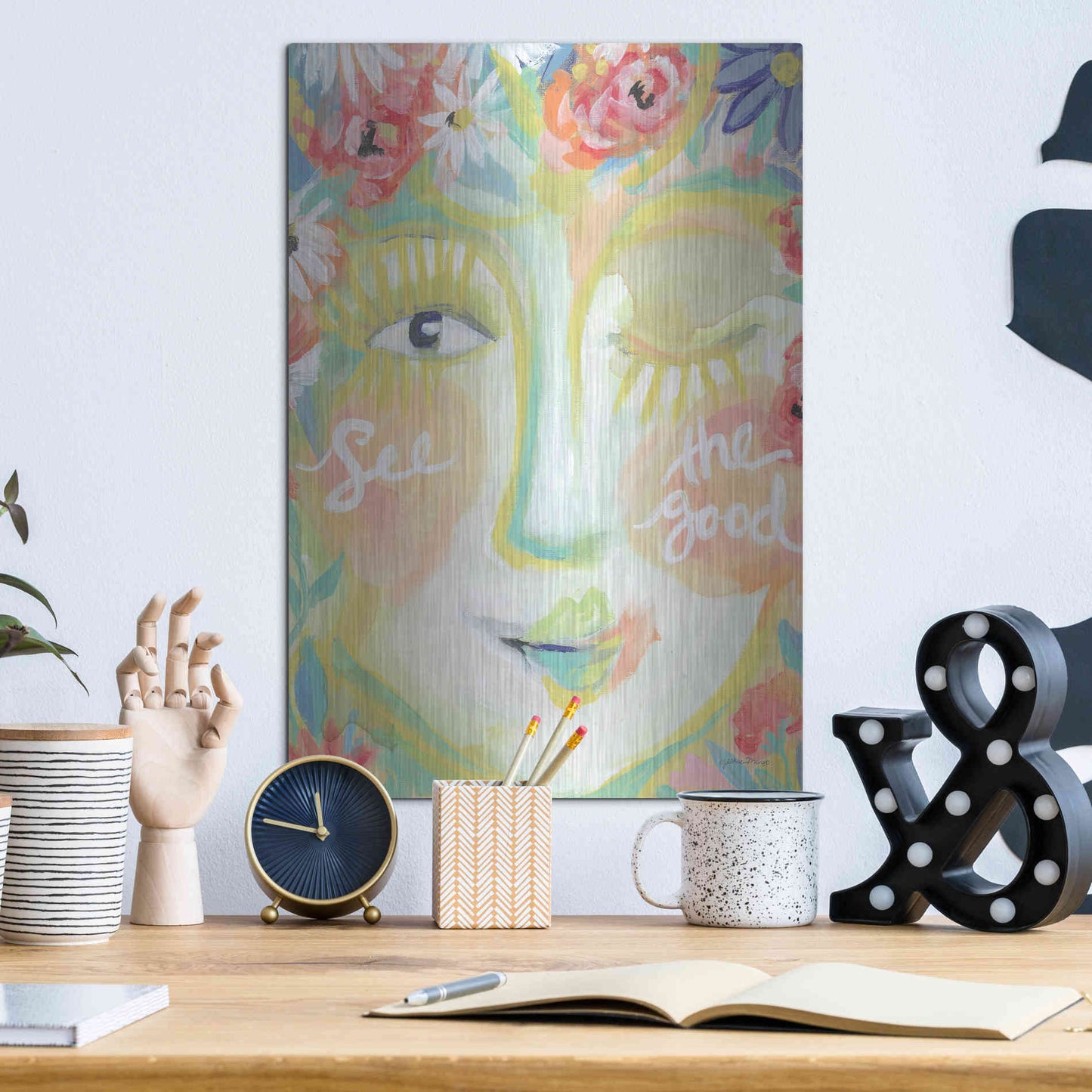 Luxe Metal Art 'See the Good' by Jessica Mingo, Metal Wall Art,12x16