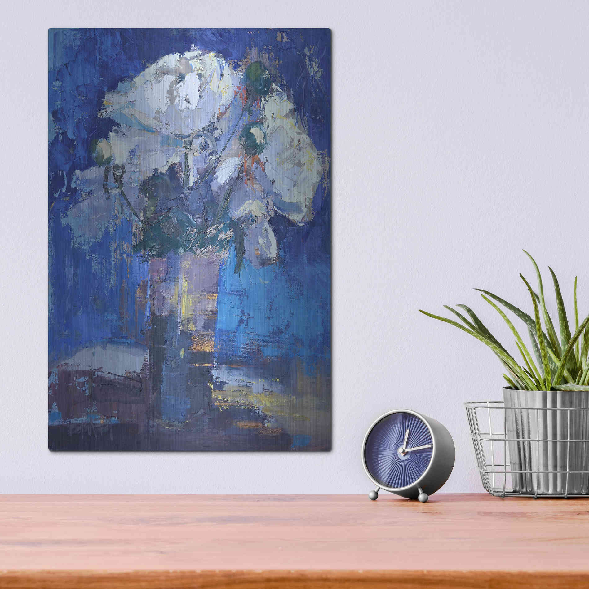 Luxe Metal Art 'White Peonies' by Beth Forst, Metal Wall Art,12x16