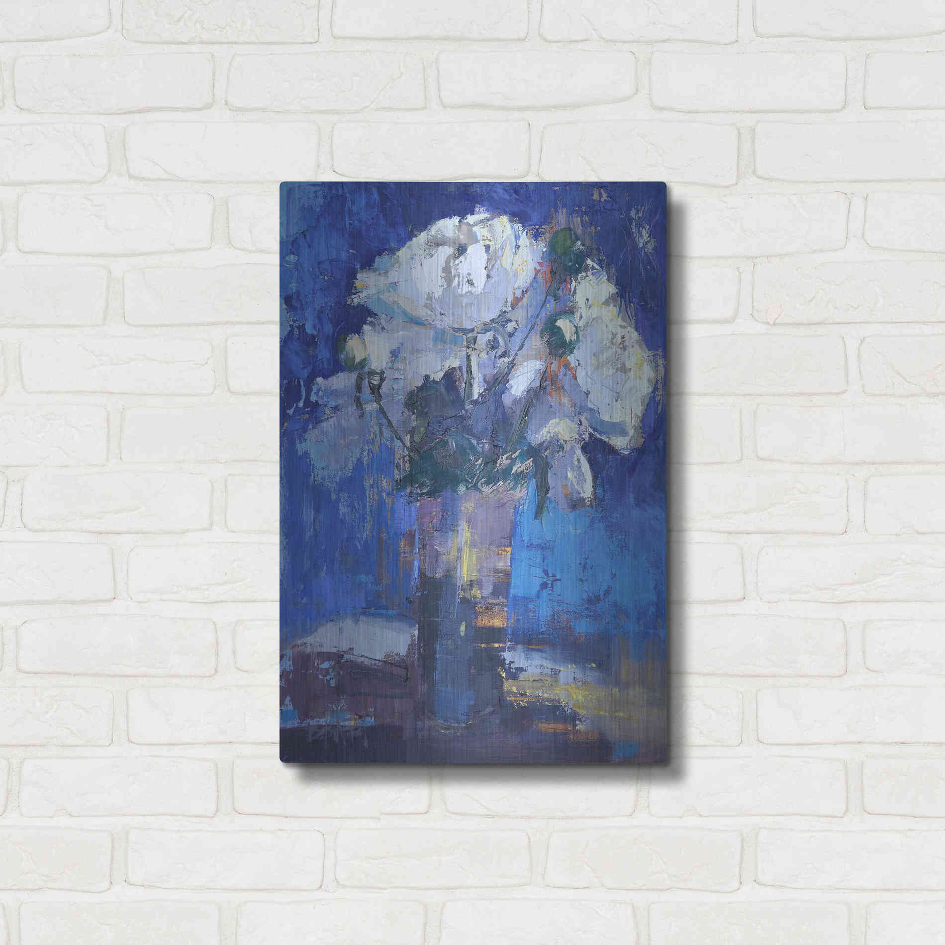 Luxe Metal Art 'White Peonies' by Beth Forst, Metal Wall Art,16x24