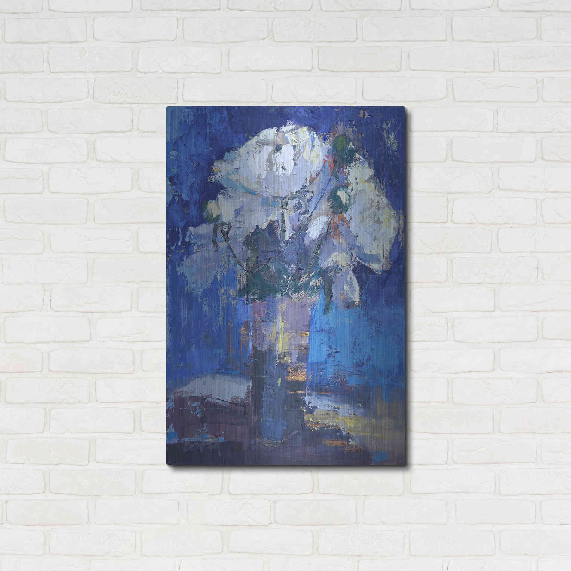 Luxe Metal Art 'White Peonies' by Beth Forst, Metal Wall Art,24x36