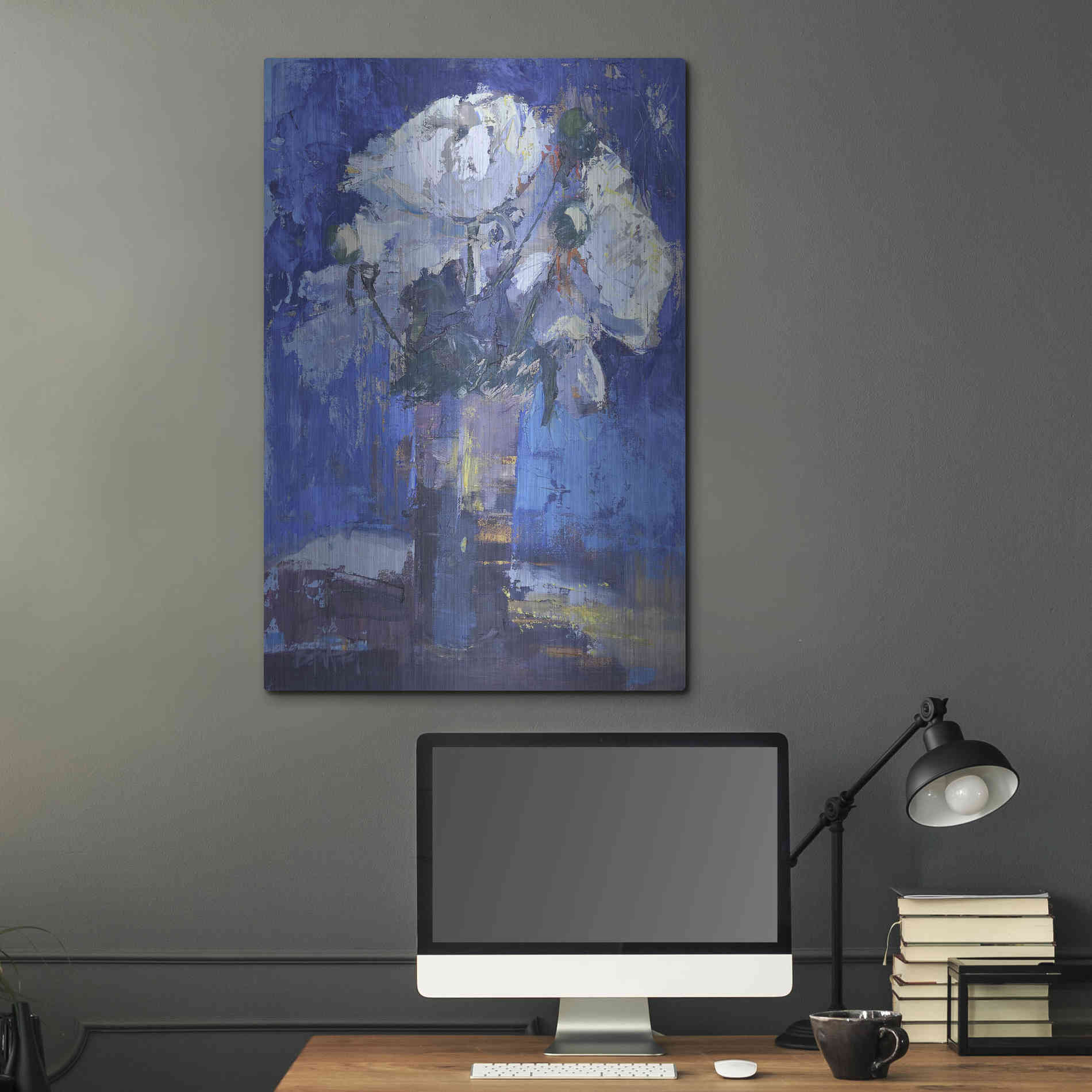 Luxe Metal Art 'White Peonies' by Beth Forst, Metal Wall Art,24x36