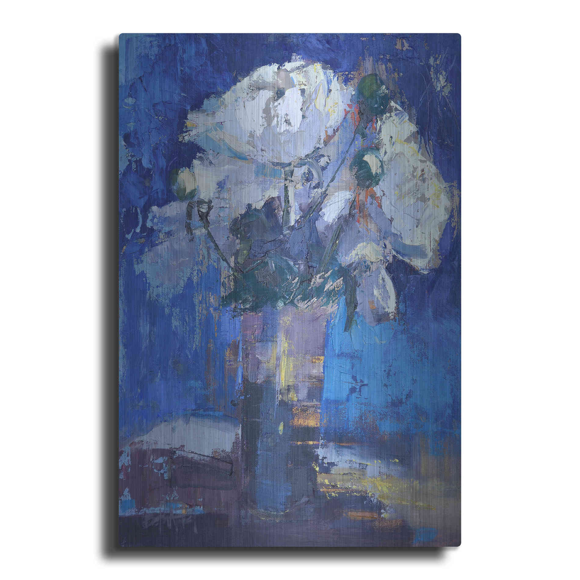 Luxe Metal Art 'White Peonies' by Beth Forst, Metal Wall Art