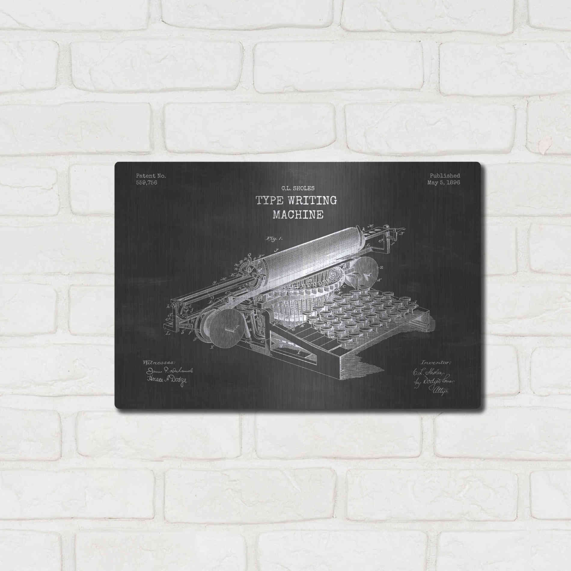 Luxe Metal Art 'Type Writing Machine Blueprint Patent Chalkboard' Metal Wall Art,16x12