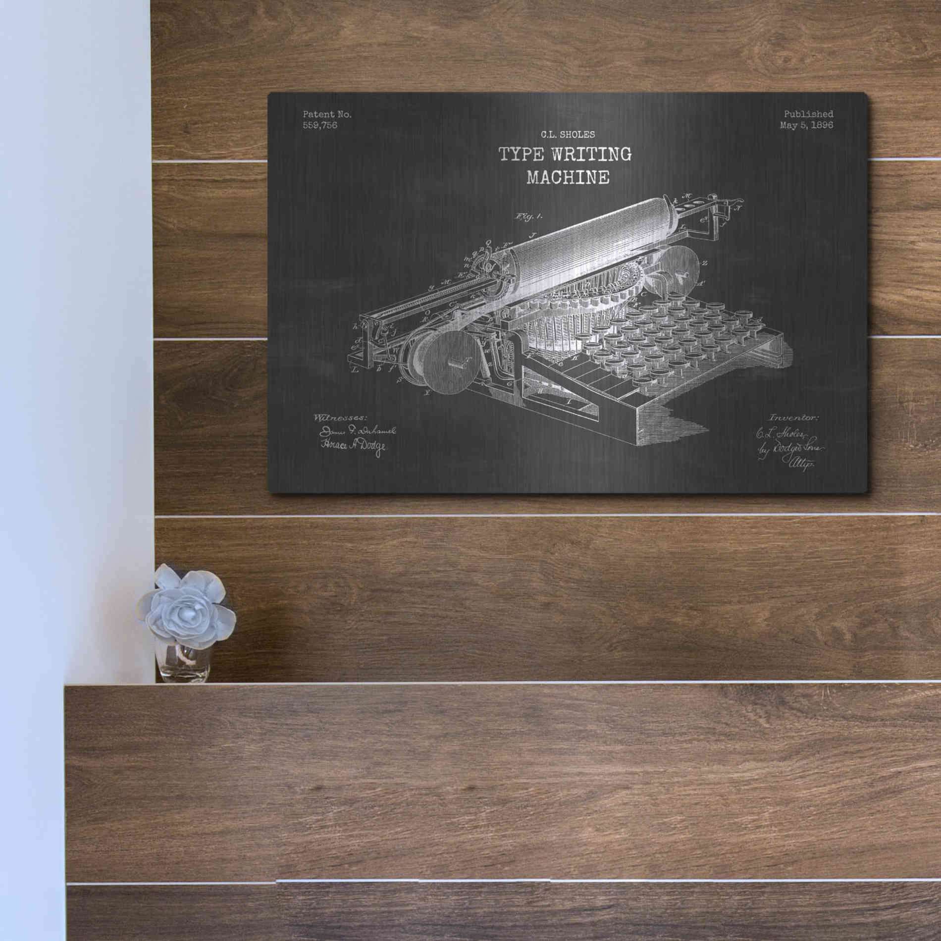 Luxe Metal Art 'Type Writing Machine Blueprint Patent Chalkboard' Metal Wall Art,16x12