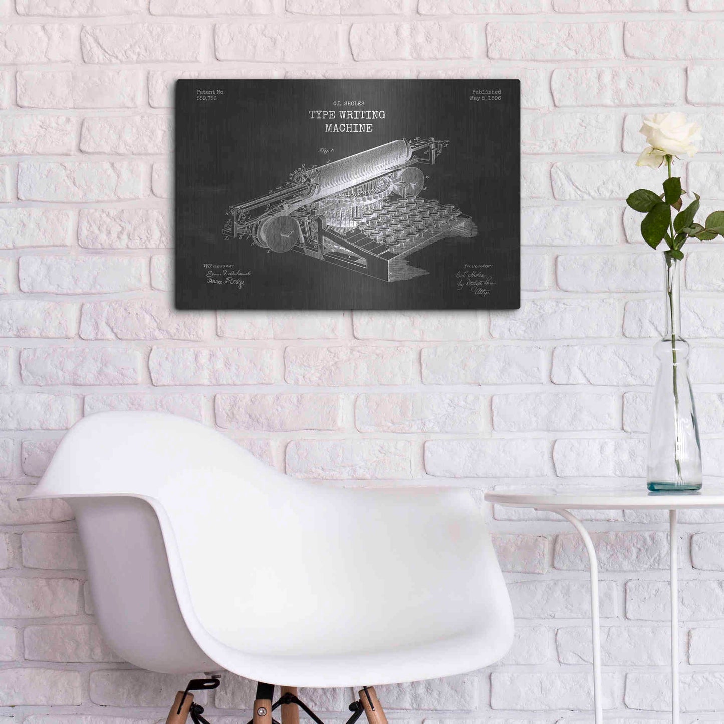 Luxe Metal Art 'Type Writing Machine Blueprint Patent Chalkboard' Metal Wall Art,24x16