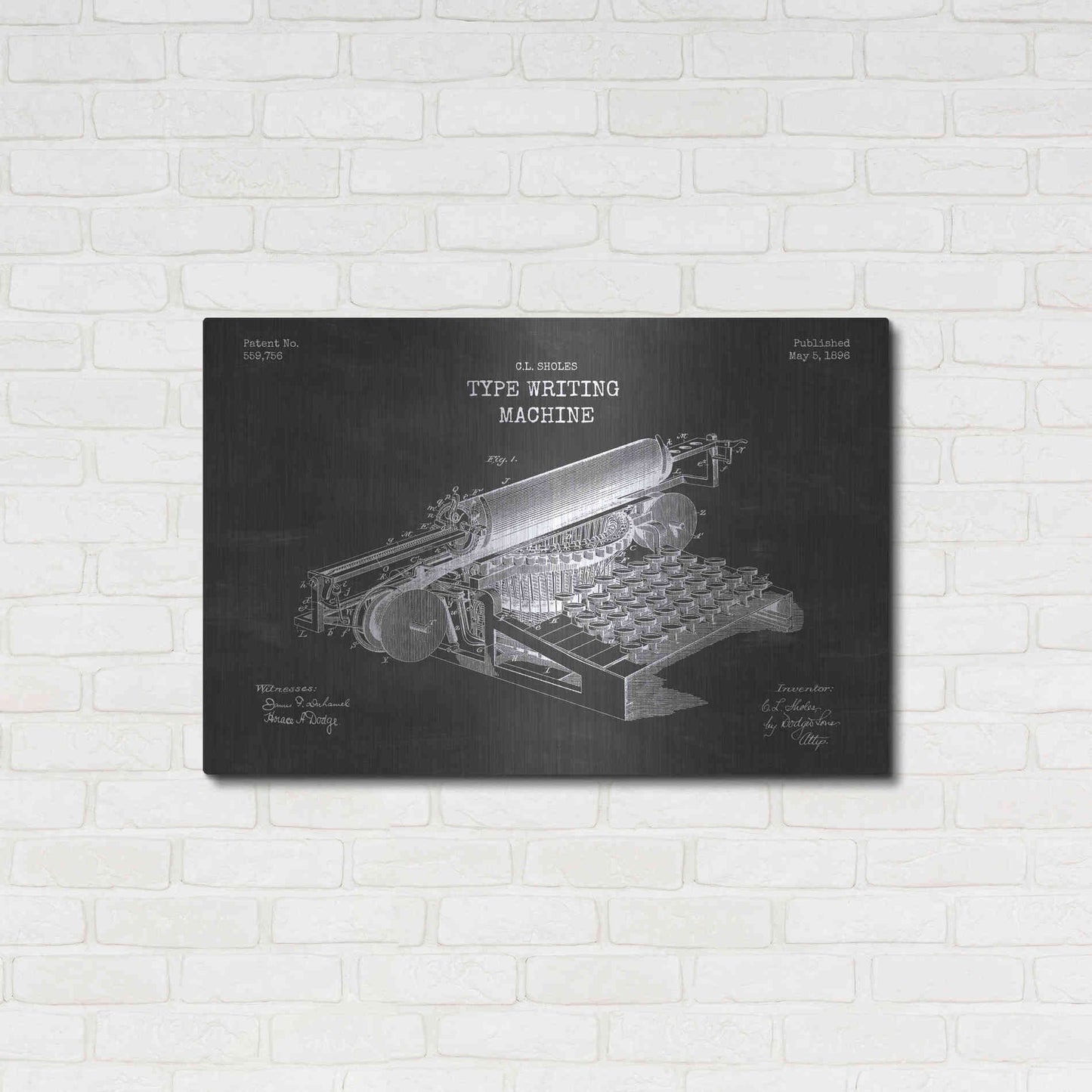 Luxe Metal Art 'Type Writing Machine Blueprint Patent Chalkboard' Metal Wall Art,36x24