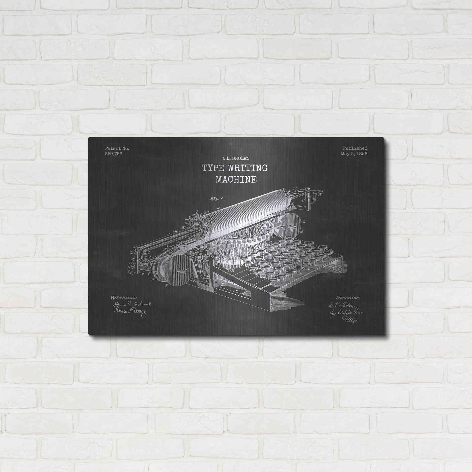 Luxe Metal Art 'Type Writing Machine Blueprint Patent Chalkboard' Metal Wall Art,36x24