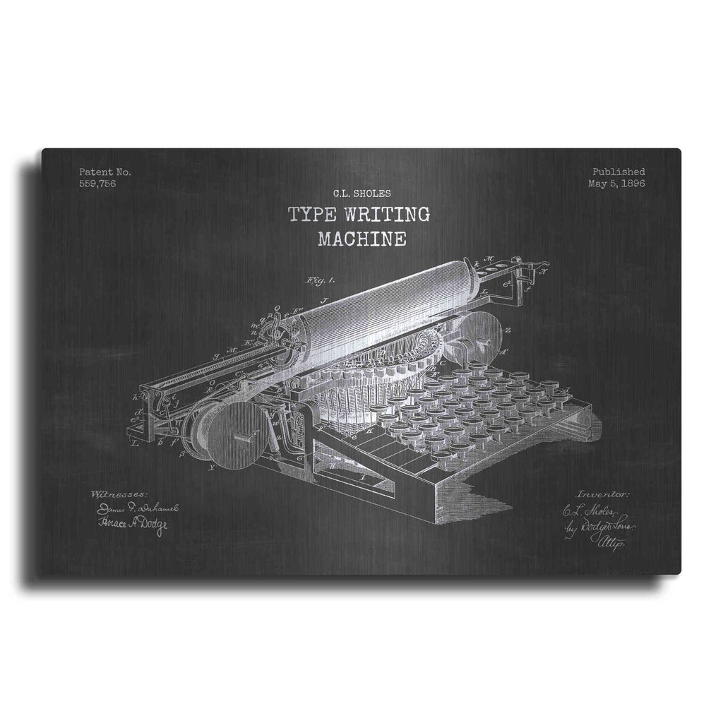 Luxe Metal Art 'Type Writing Machine Blueprint Patent Chalkboard' Metal Wall Art