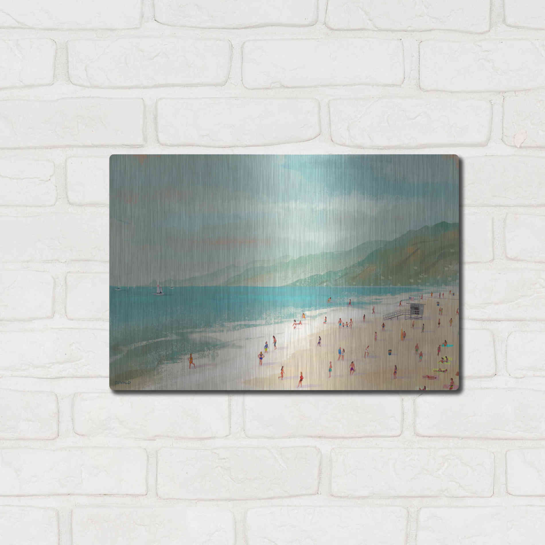 Luxe Metal Art 'Santa Monica Beach' by Pete Oswald, Metal Wall Art,16x12