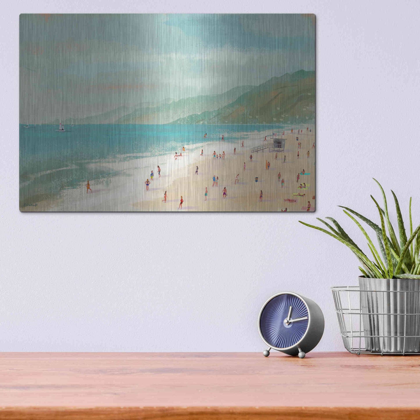 Luxe Metal Art 'Santa Monica Beach' by Pete Oswald, Metal Wall Art,16x12