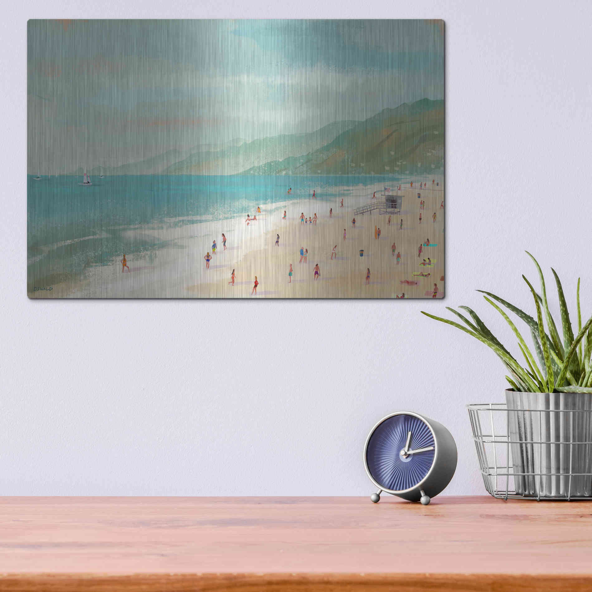 Luxe Metal Art 'Santa Monica Beach' by Pete Oswald, Metal Wall Art,16x12