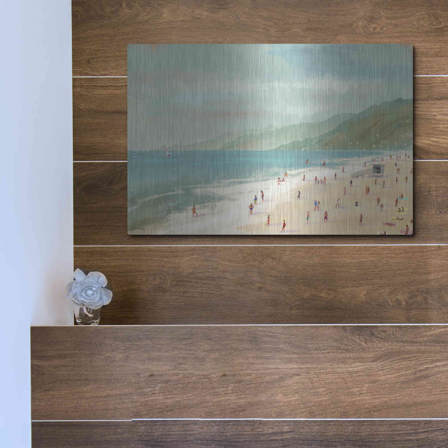 Luxe Metal Art 'Santa Monica Beach' by Pete Oswald, Metal Wall Art,16x12