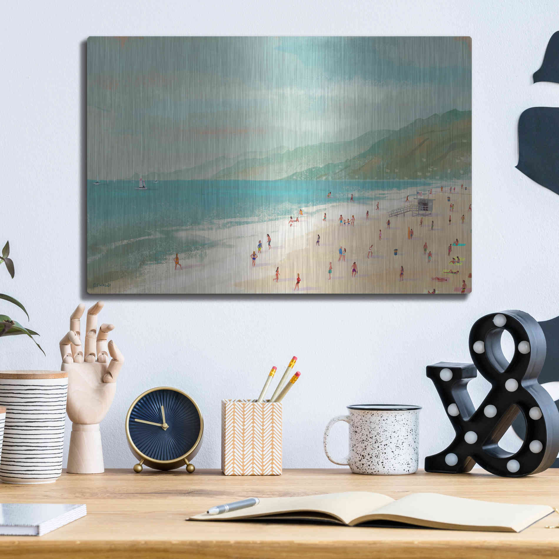 Luxe Metal Art 'Santa Monica Beach' by Pete Oswald, Metal Wall Art,16x12