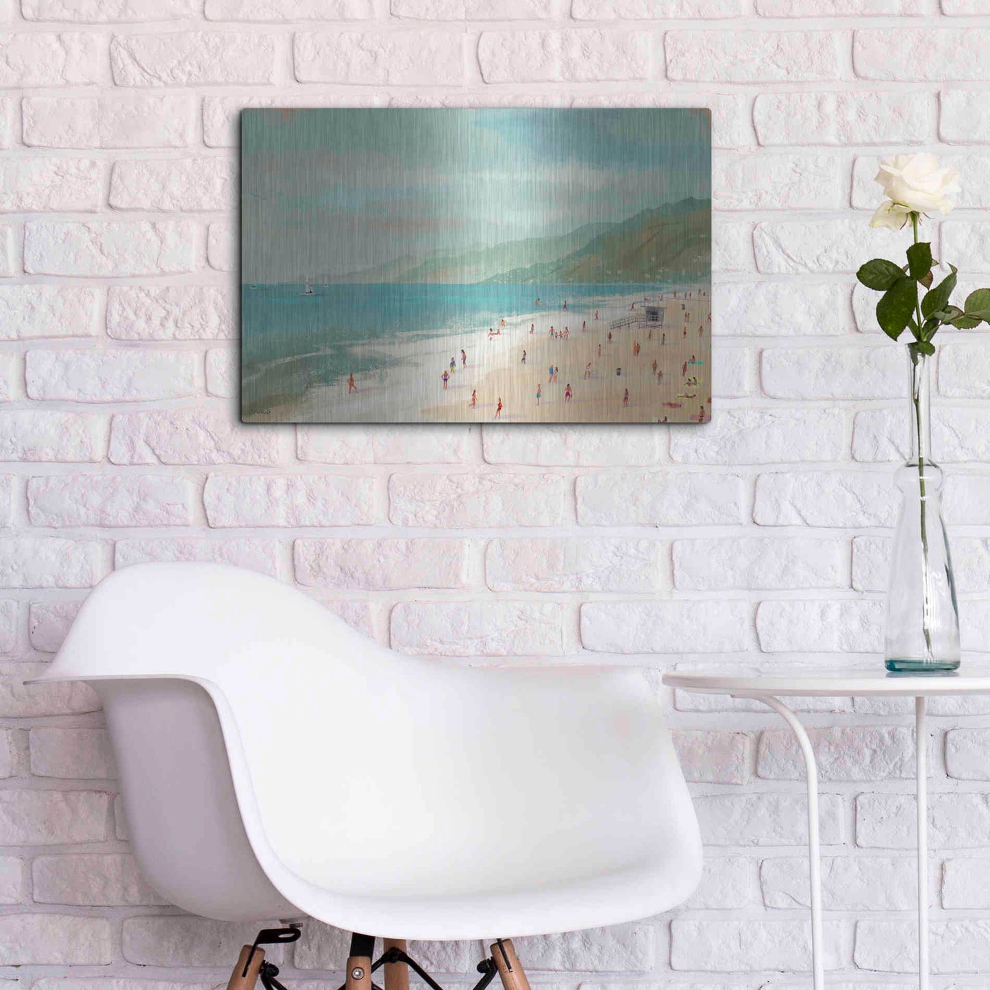 Luxe Metal Art 'Santa Monica Beach' by Pete Oswald, Metal Wall Art,24x16