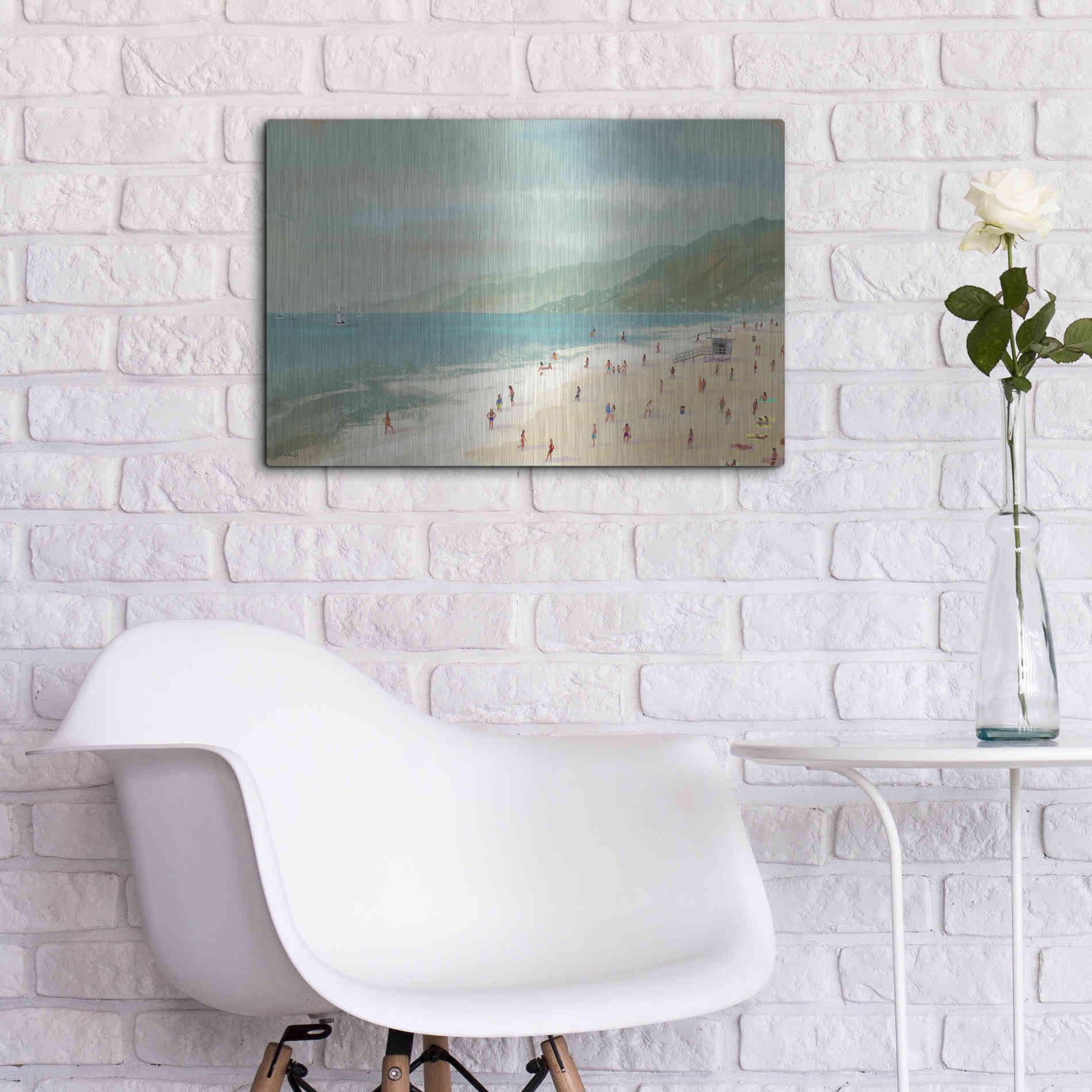Luxe Metal Art 'Santa Monica Beach' by Pete Oswald, Metal Wall Art,24x16