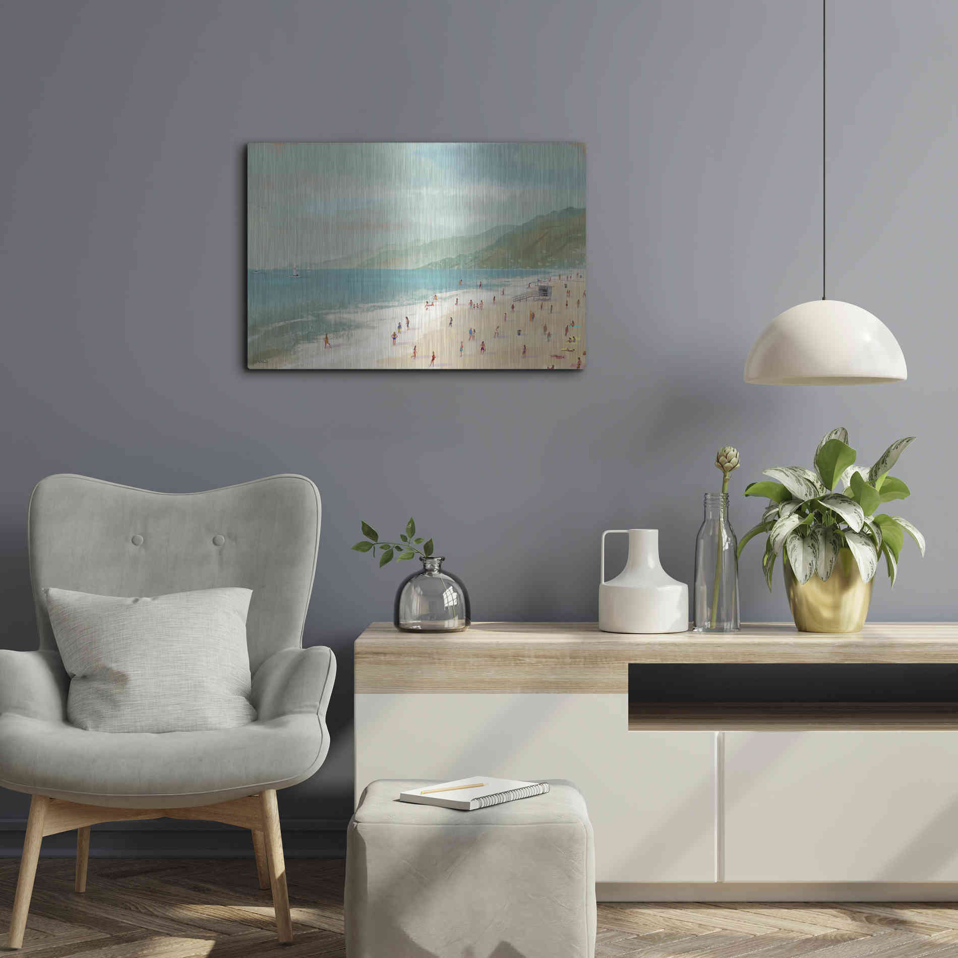 Luxe Metal Art 'Santa Monica Beach' by Pete Oswald, Metal Wall Art,24x16