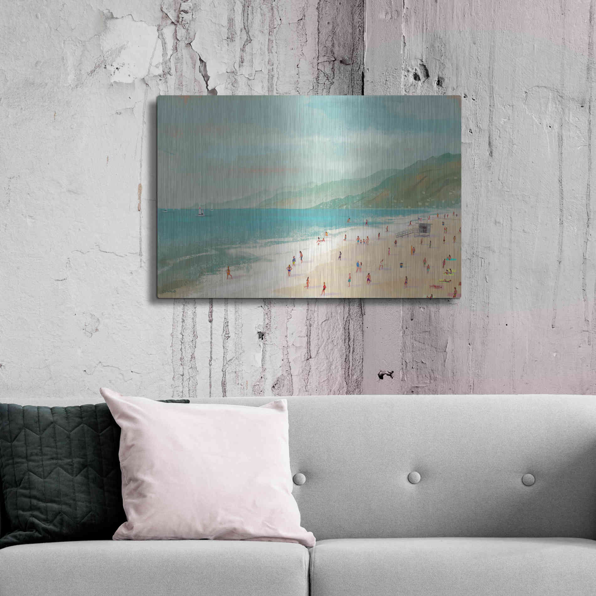 Luxe Metal Art 'Santa Monica Beach' by Pete Oswald, Metal Wall Art,36x24