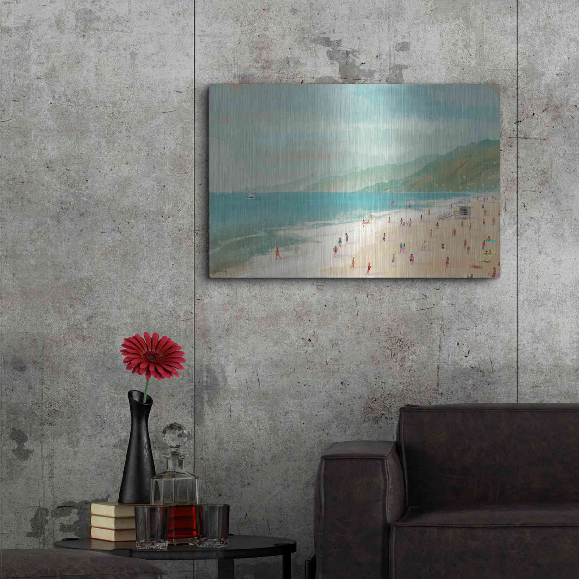 Luxe Metal Art 'Santa Monica Beach' by Pete Oswald, Metal Wall Art,36x24