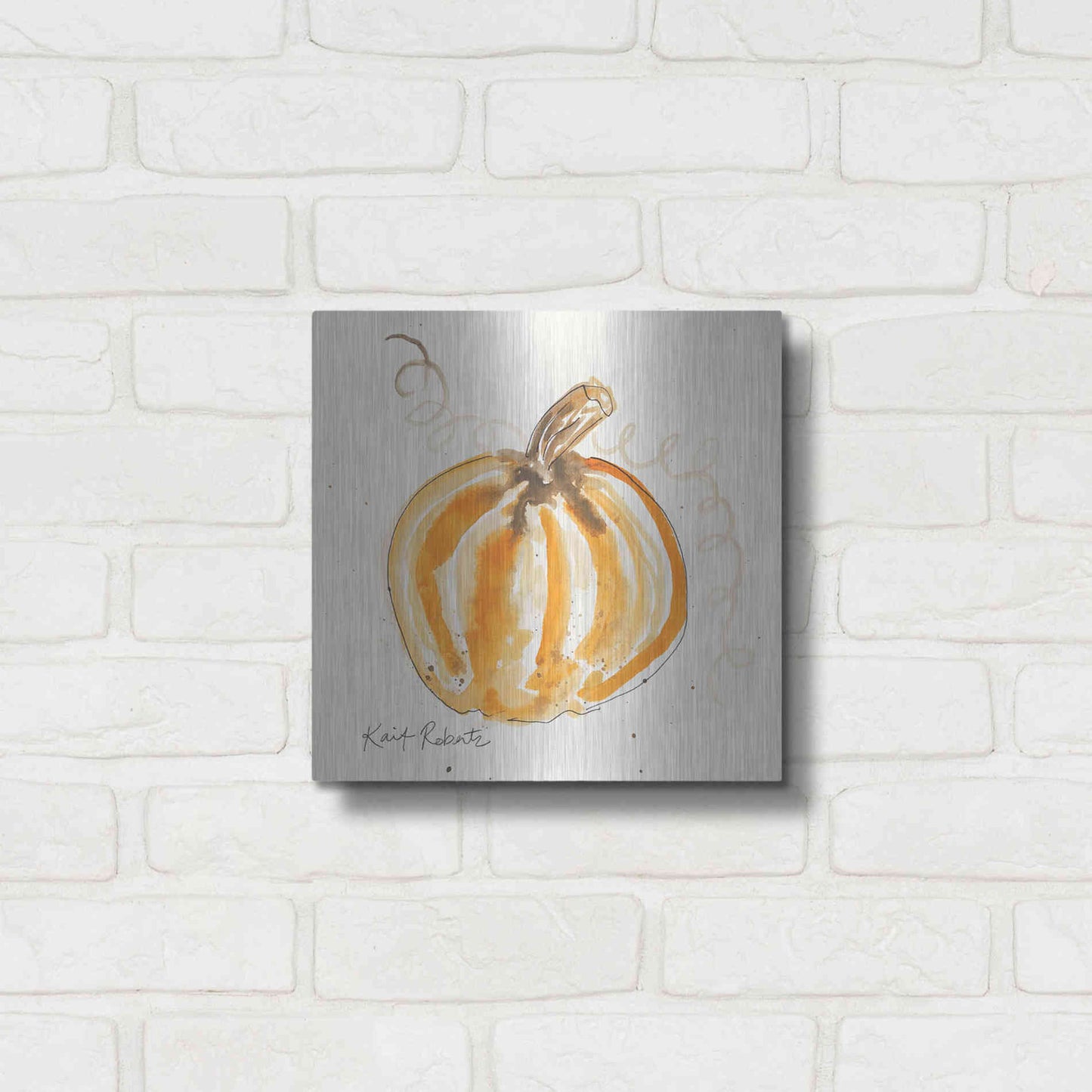 Luxe Metal Art 'P is for Pumpkin' by Kait Roberts, Metal Wall Art,12x12