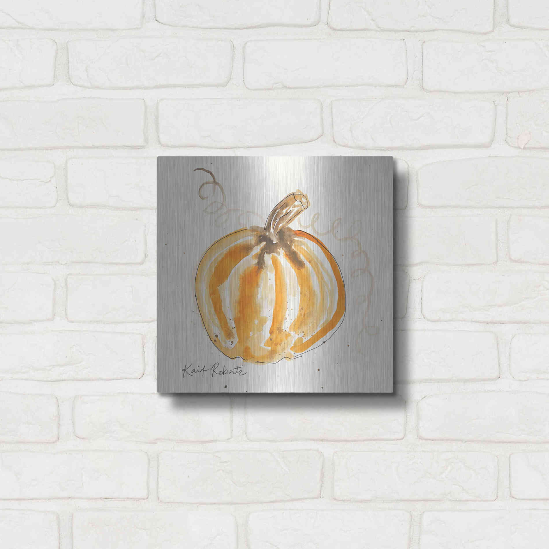 Luxe Metal Art 'P is for Pumpkin' by Kait Roberts, Metal Wall Art,12x12