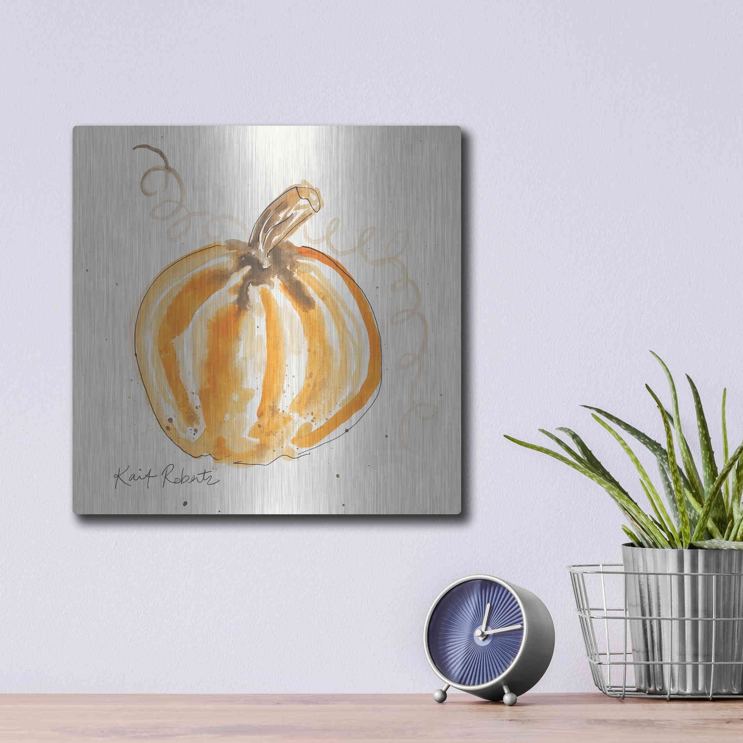 Luxe Metal Art 'P is for Pumpkin' by Kait Roberts, Metal Wall Art,12x12