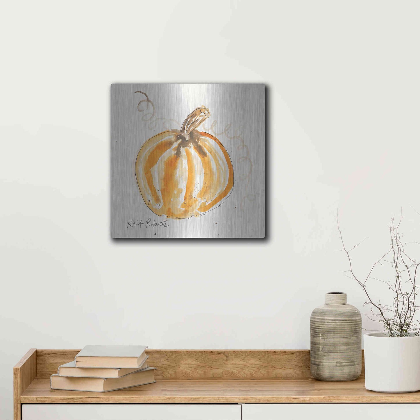 Luxe Metal Art 'P is for Pumpkin' by Kait Roberts, Metal Wall Art,12x12