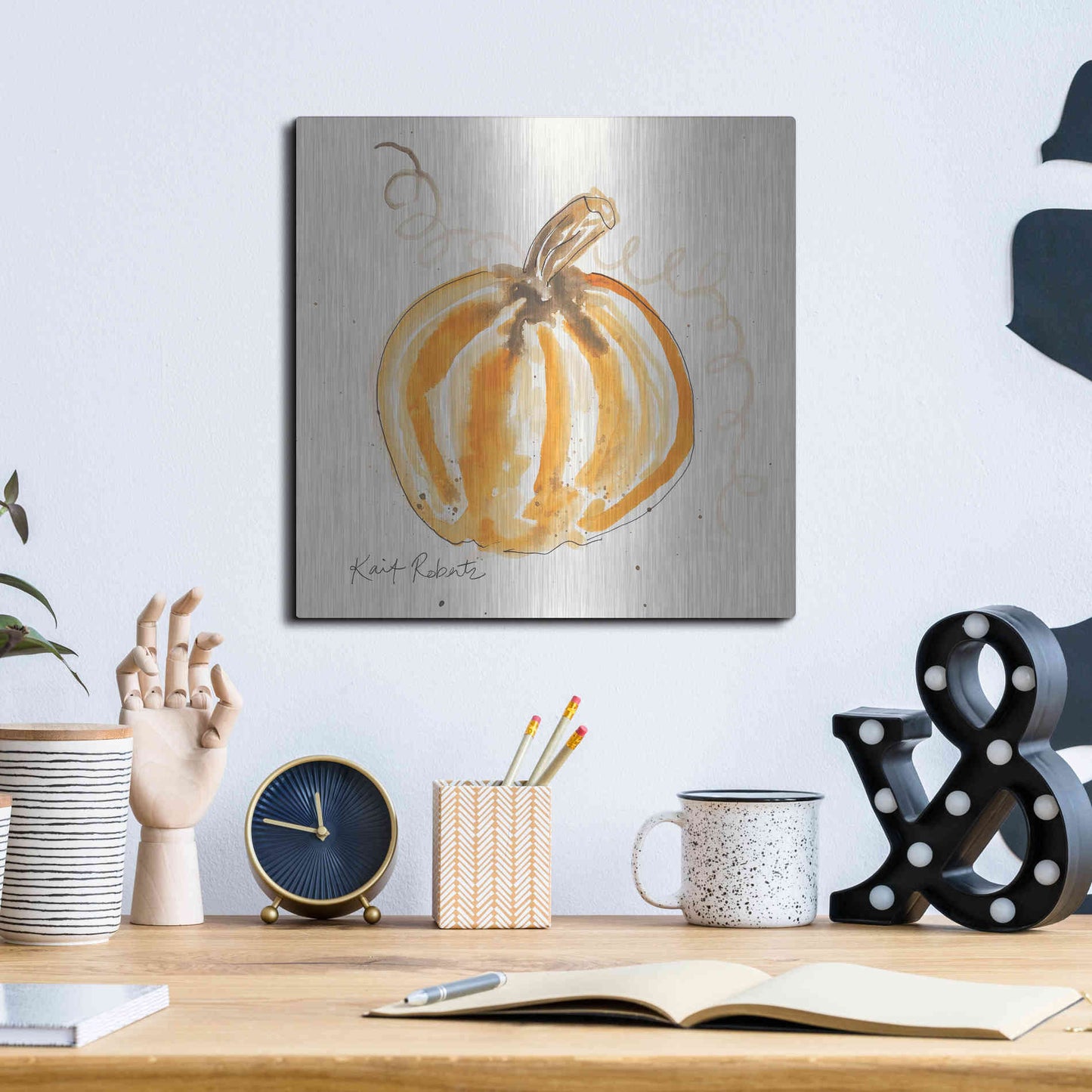 Luxe Metal Art 'P is for Pumpkin' by Kait Roberts, Metal Wall Art,12x12