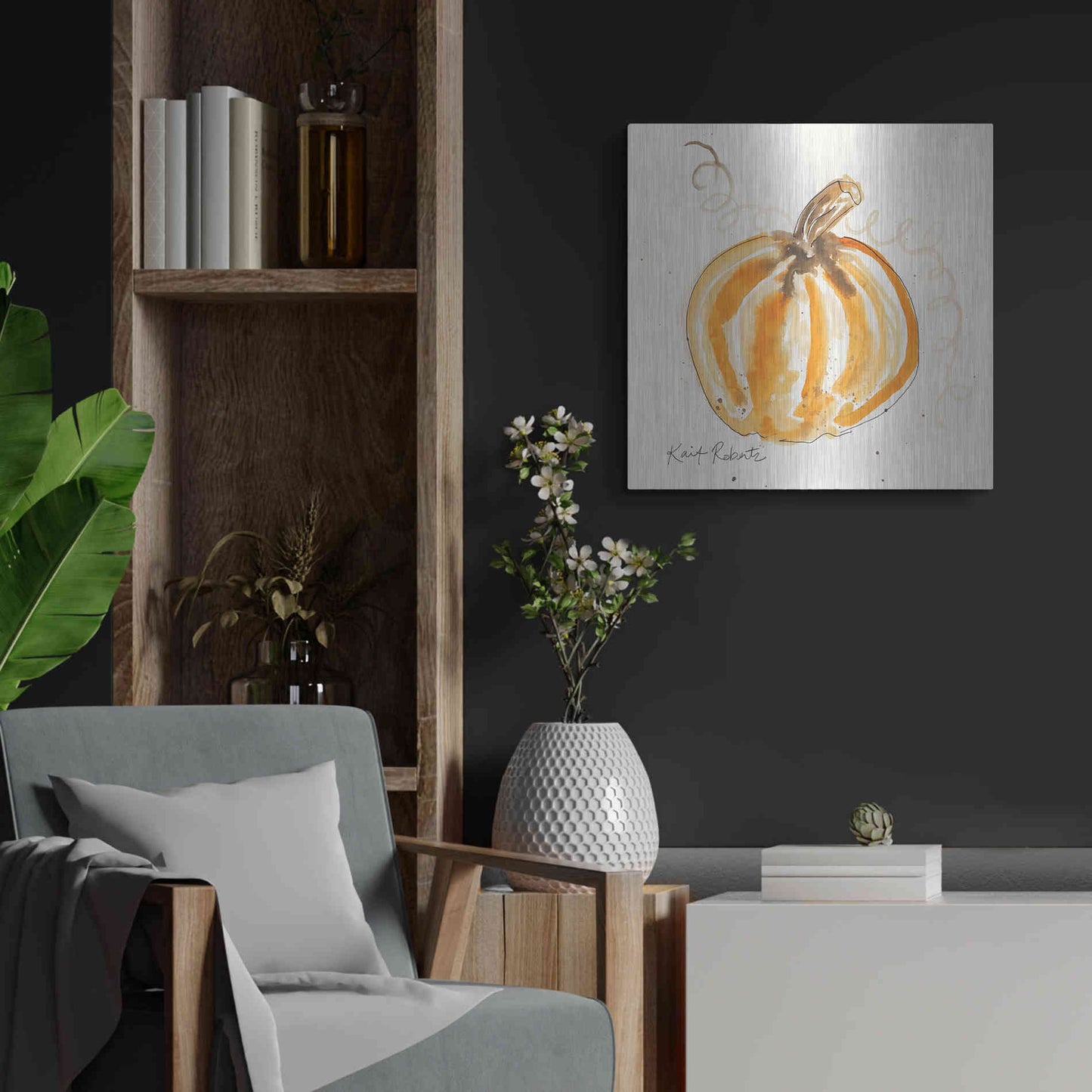 Luxe Metal Art 'P is for Pumpkin' by Kait Roberts, Metal Wall Art,24x24