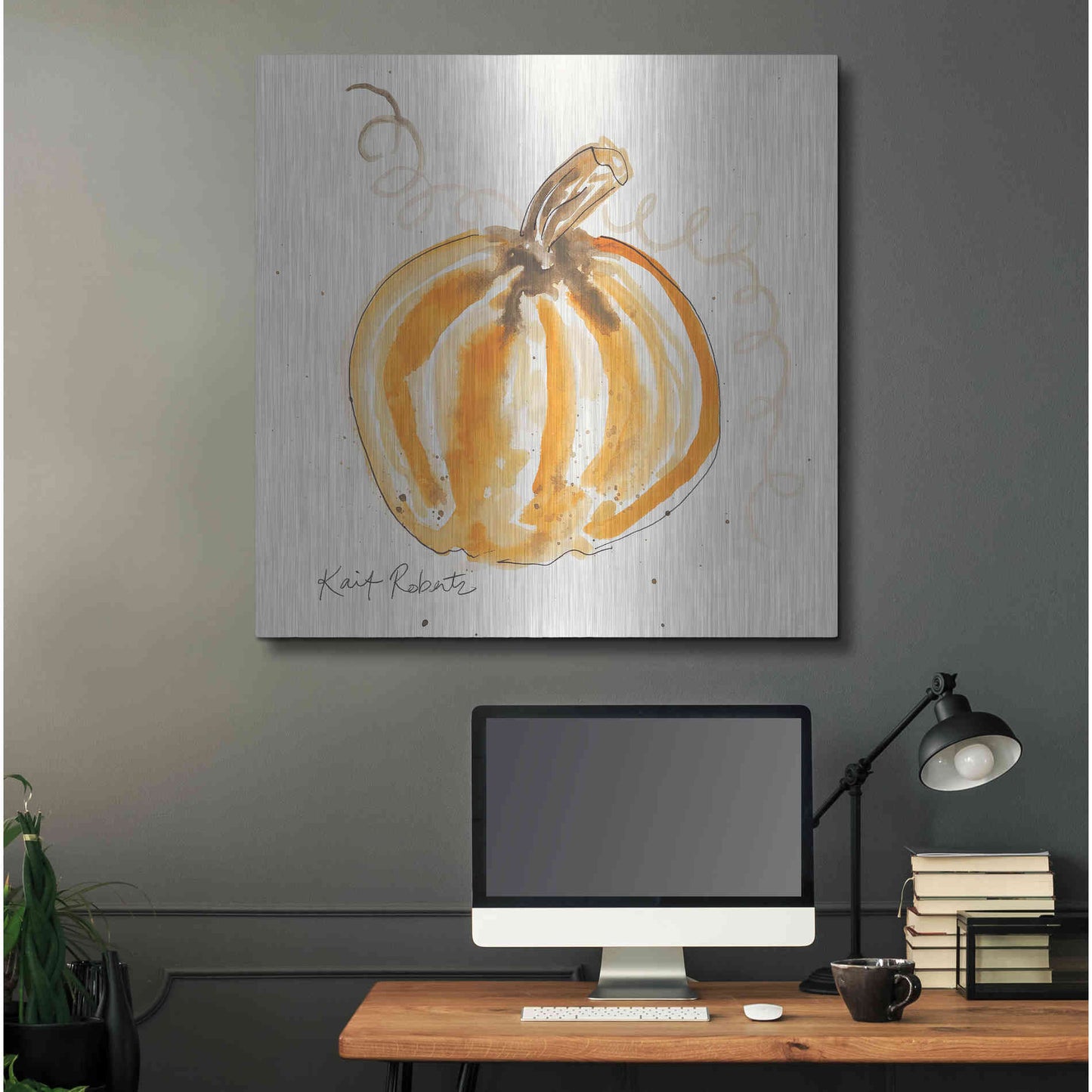 Luxe Metal Art 'P is for Pumpkin' by Kait Roberts, Metal Wall Art,36x36