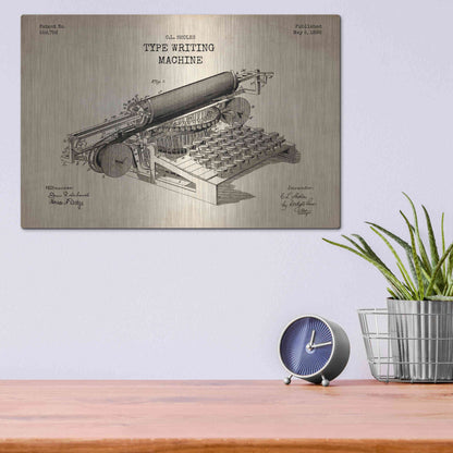 Luxe Metal Art 'Type Writing Machine Blueprint Patent Parchment' Metal Wall Art,16x12