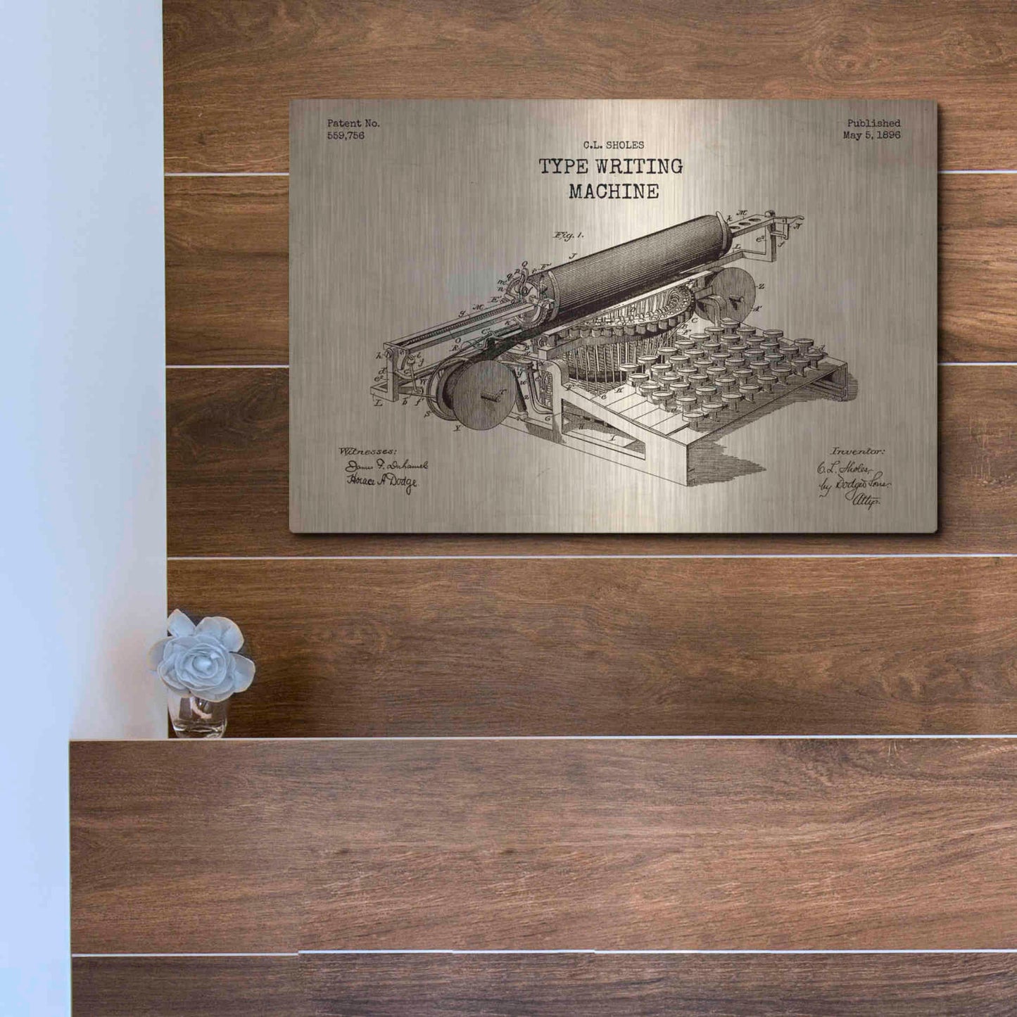 Luxe Metal Art 'Type Writing Machine Blueprint Patent Parchment' Metal Wall Art,16x12